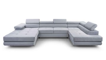Furnix Wohnlandschaft NILLONA XL-Sofa in U-Form mit Schlaffunktion 2x Bettkasten, Maße 353x90x203 cm, einstellbare Kopfstützen und Armlehnen