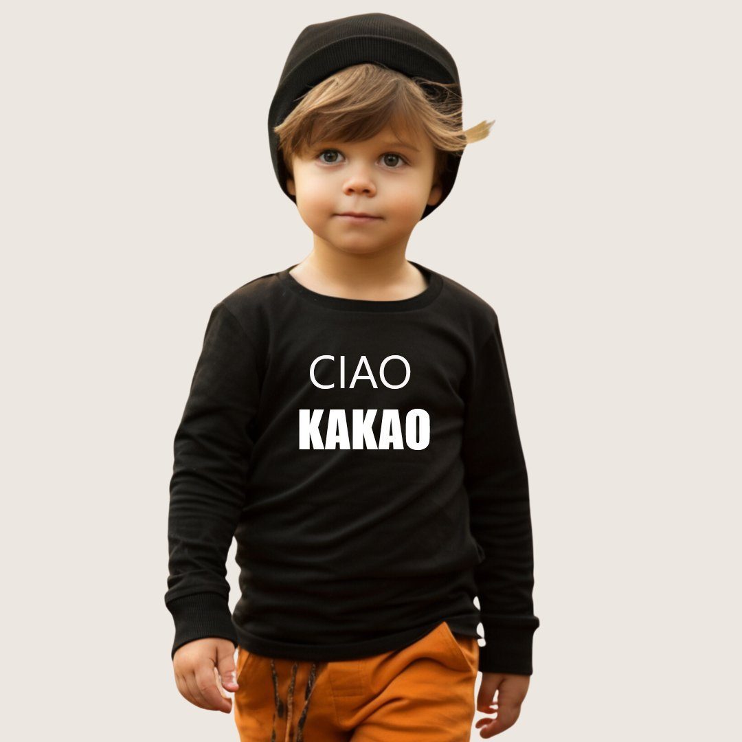 - Kinder Langarmshirt Spruch Baumwolle - Shirt Kakao Ciao Lounis - Schwarz mit Babyshirt Langarmshirt