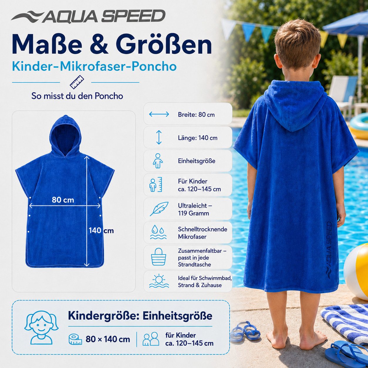 Aqua Speed Kapuzenhandtuch Kinder Poncho Handtuch – Badeüberwurf für Training & Freizeit, (Größe 80 x 140 cm – Grammatur 400 g/m), Hilft beim Warmhalten während – Bild 4 von 5