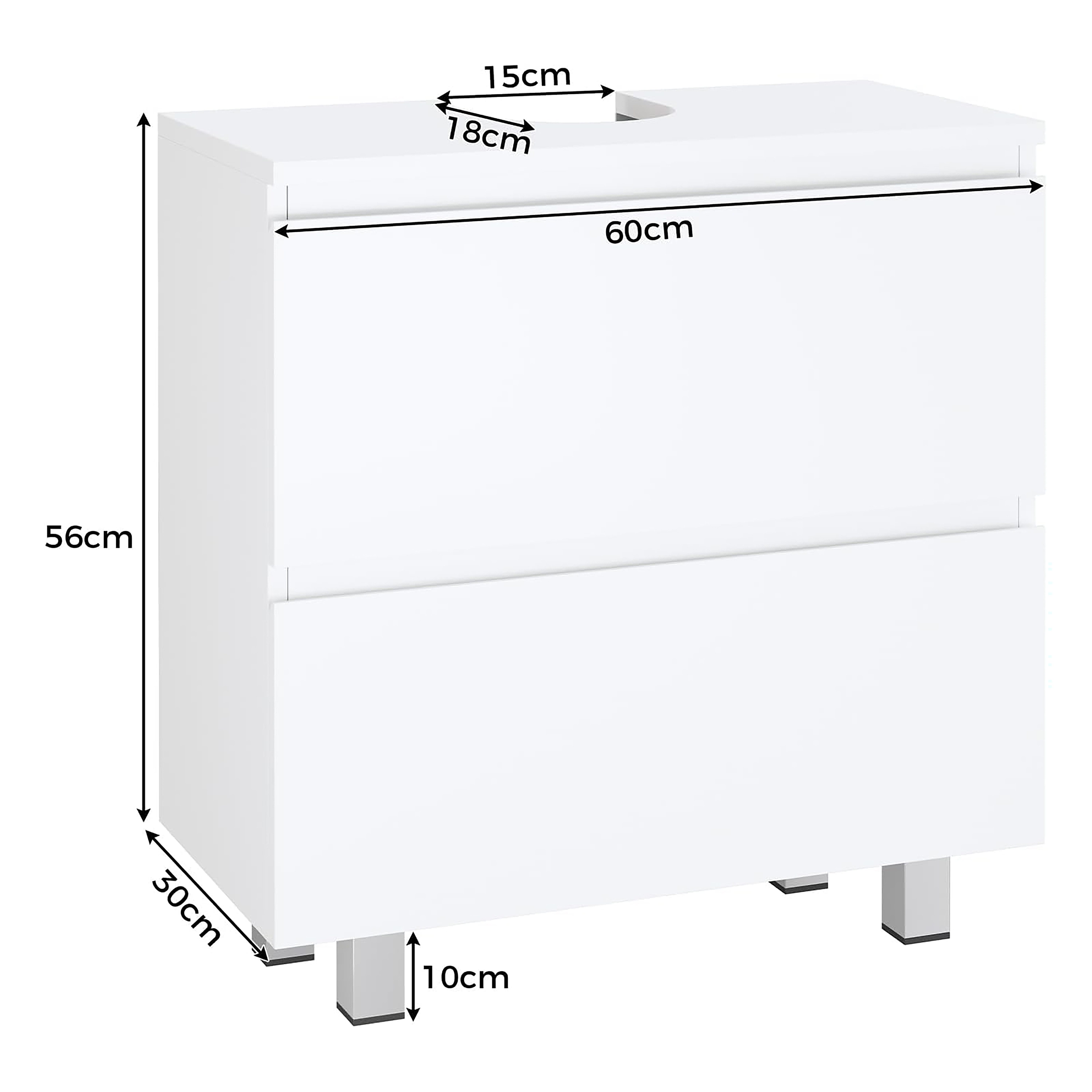 MSMASK Waschbeckenunterschrank Badezimmerschrank Unterschrank Waschbecken mit 2 Große Schubladen 60 x 30 x 56 cm