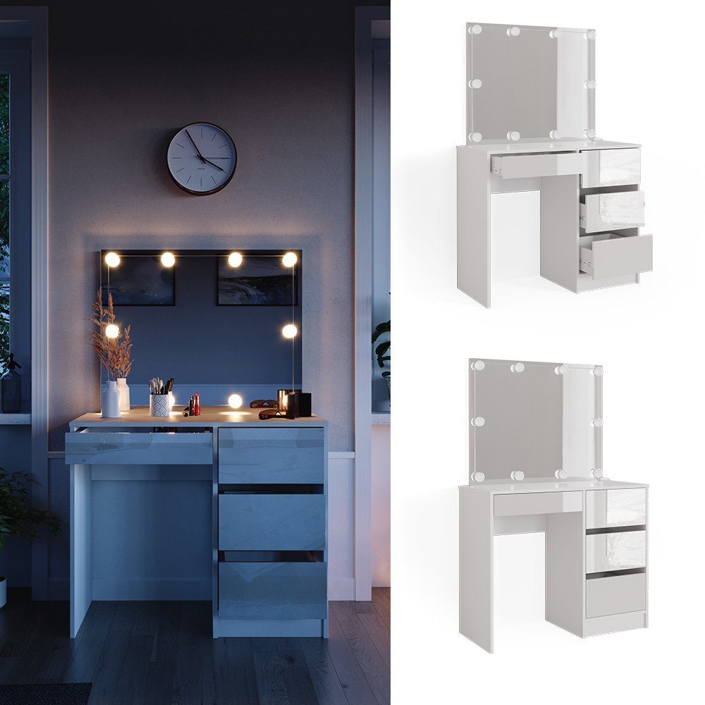 Vicco Schminktisch Sherry, Weiß Hochglanz, 90 cm mit LED Beleuchtung günstig online kaufen
