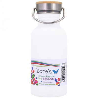 Dora's Trinkflasche Einwandige Retro Edelstahlflasche 500ml - Stahl, schwarz oder weiß