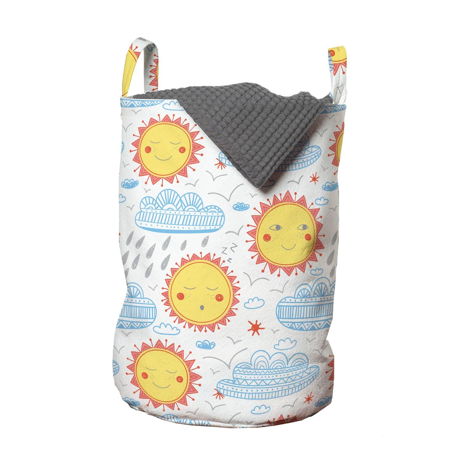 Abakuhaus Wäschesäckchen Wäschekorb mit Griffen Waschsalons, Rainy Gekritzel für Kordelzugverschluss Kunst Sun Wolken
