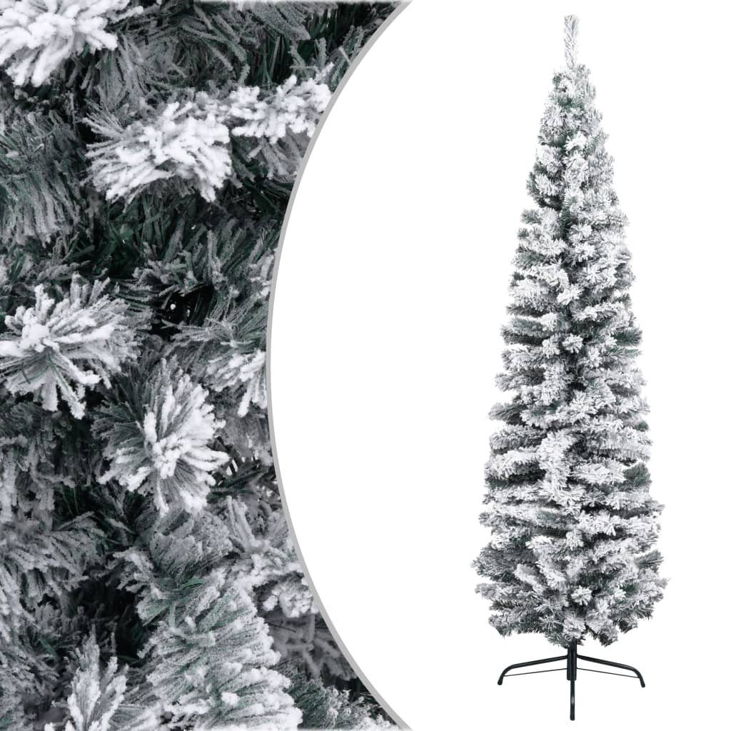 vidaXL Künstlicher Weihnachtsbaum 180 cm Schlanker Künstlicher Weihnachtsbaum Beschneit Grün 180 cm PVC