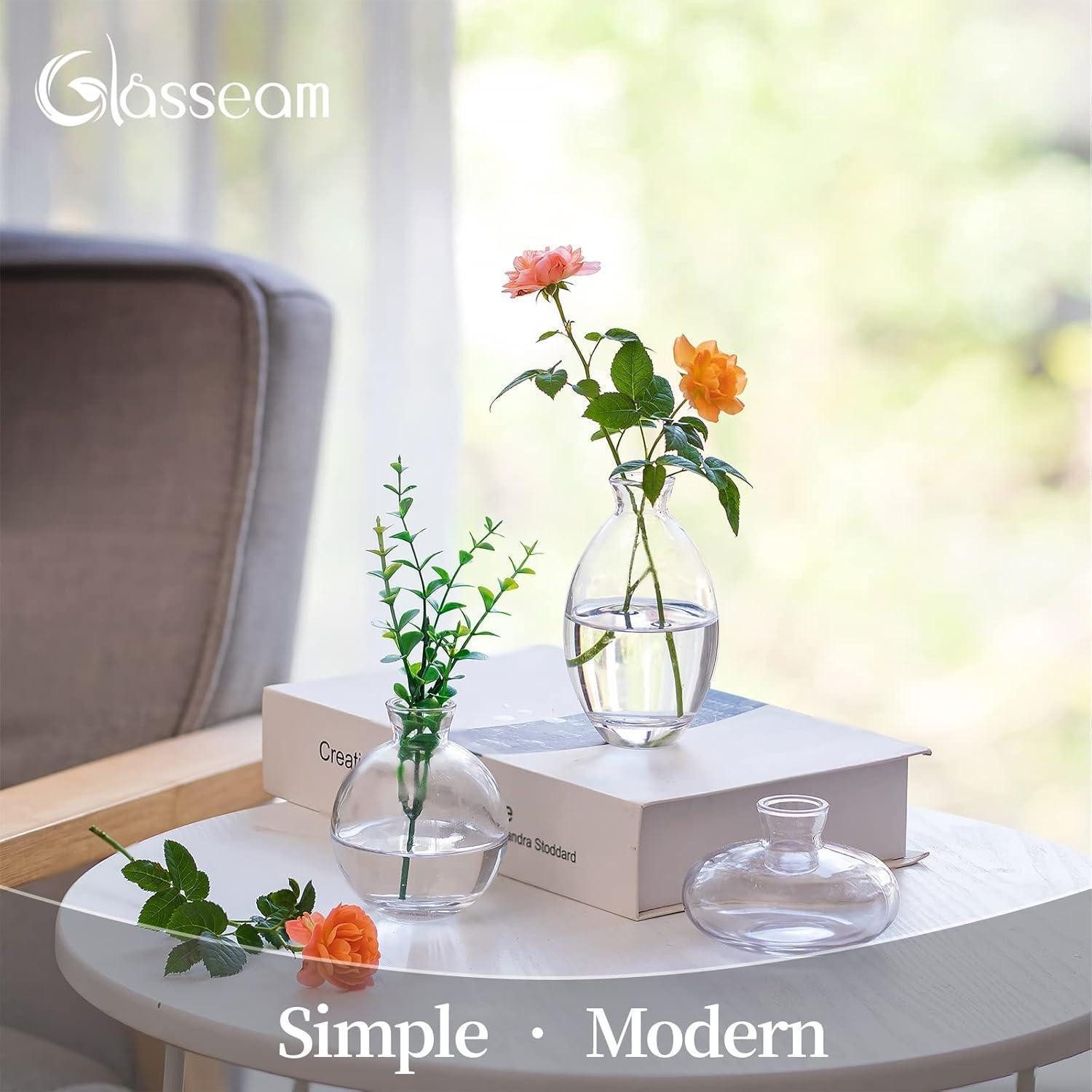 LuxusKollektion Tischvase Vintage Mini Glasvase Set 3-teilig Klar Handmade Blumenvase für