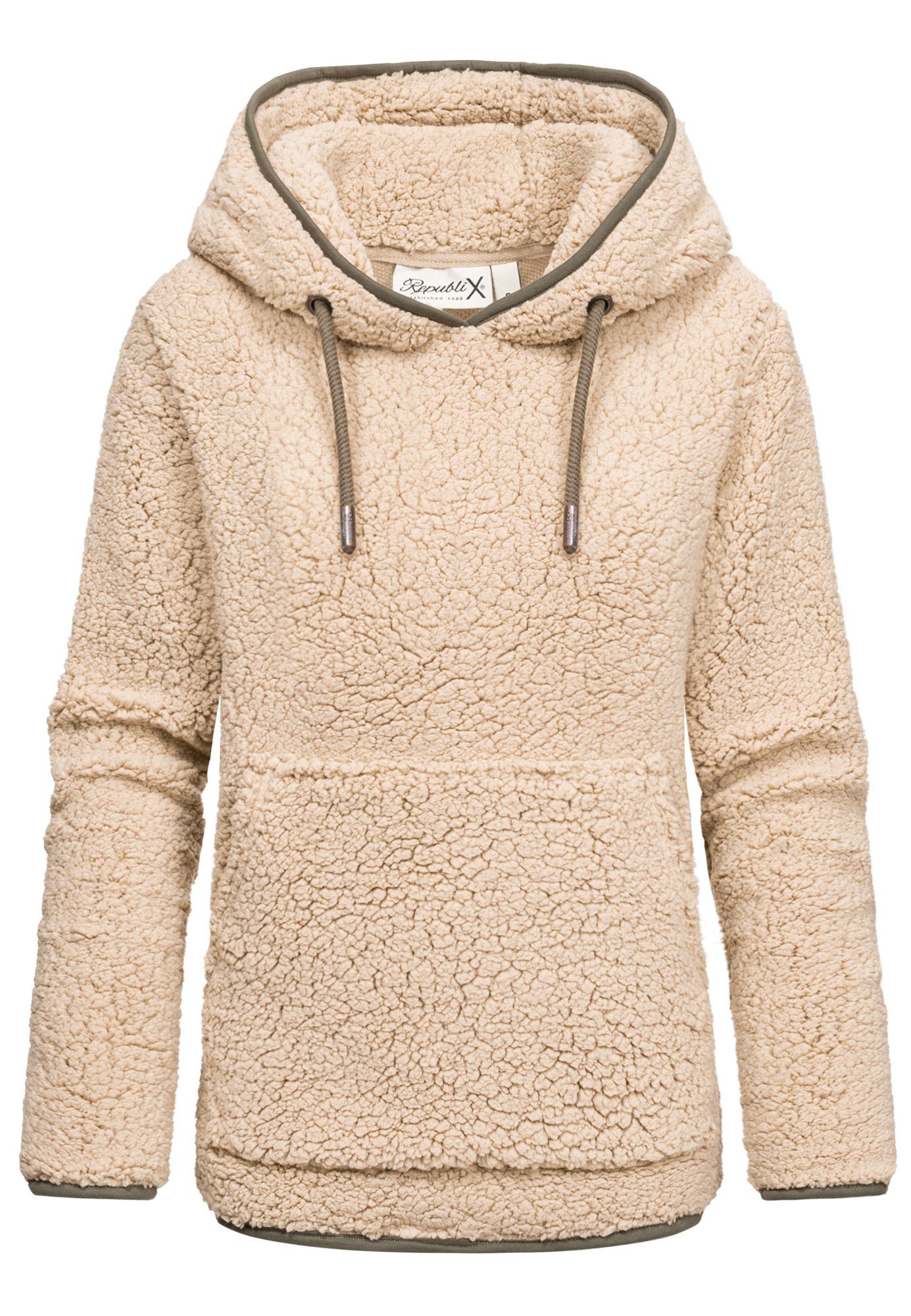 Damen Beige Sweatjacke CAROL Jacke Plüsch REPUBLIX Kapuzenpullover Pullover Teddy Hoodie