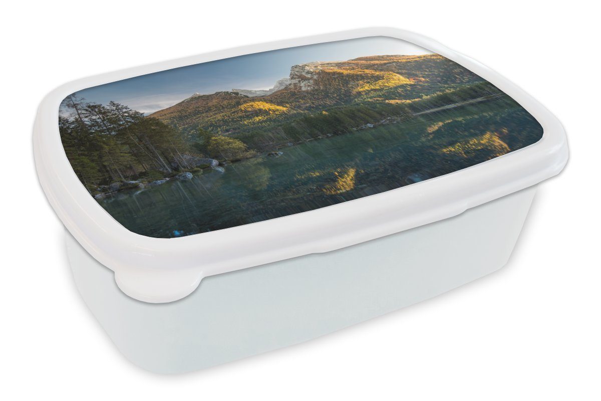 MuchoWow Lunchbox Alpen Bäume - (2-tlg), für Brotbox weiß - Erwachsene, Kinder Berge Mädchen für Brotdose, See, - Jungs und Kunststoff, und