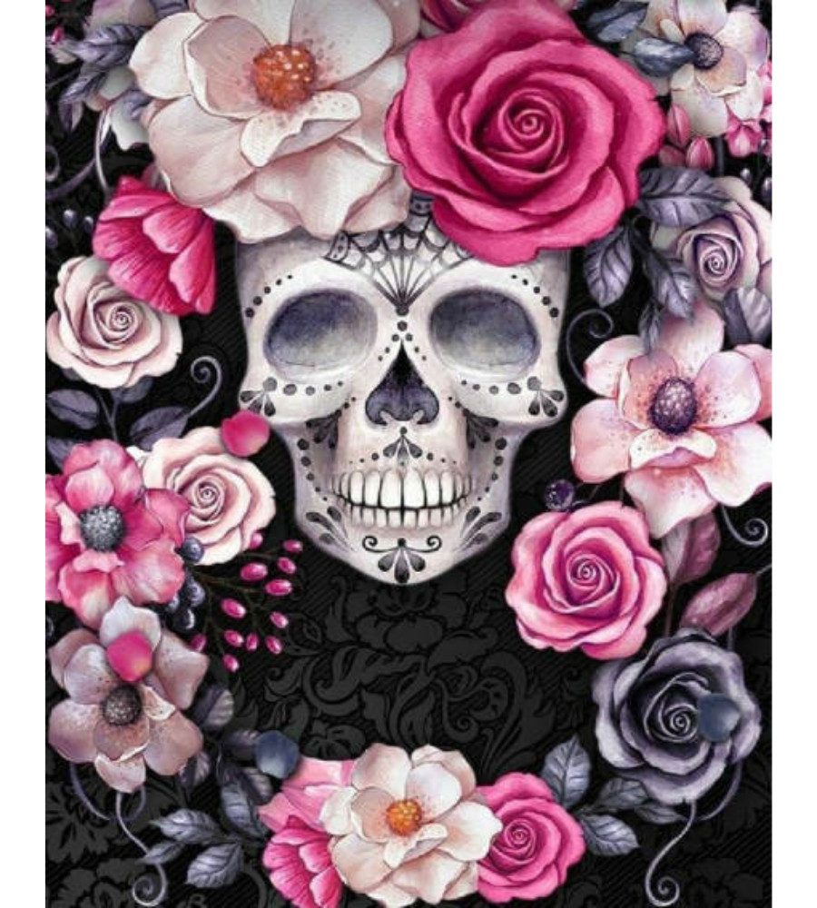 Rötting Design Malen nach Zahlen Diamond Painting Set 5D DIY Motiv Totenkopf im Blumenbouquet (Komplett-Set), Diamond Painting Vollbild, Lieferung enthält alle Utensilien
