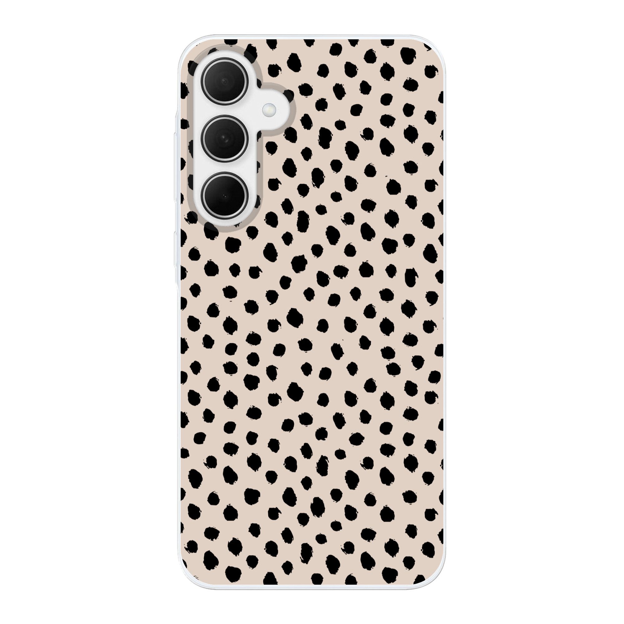 MuchoWow Handyhülle für Samsung Galaxy A35 5G Polka dots - Schwarz - Beige, Smartphone-Bumper, Print, Handy Schutzhülle Dünn