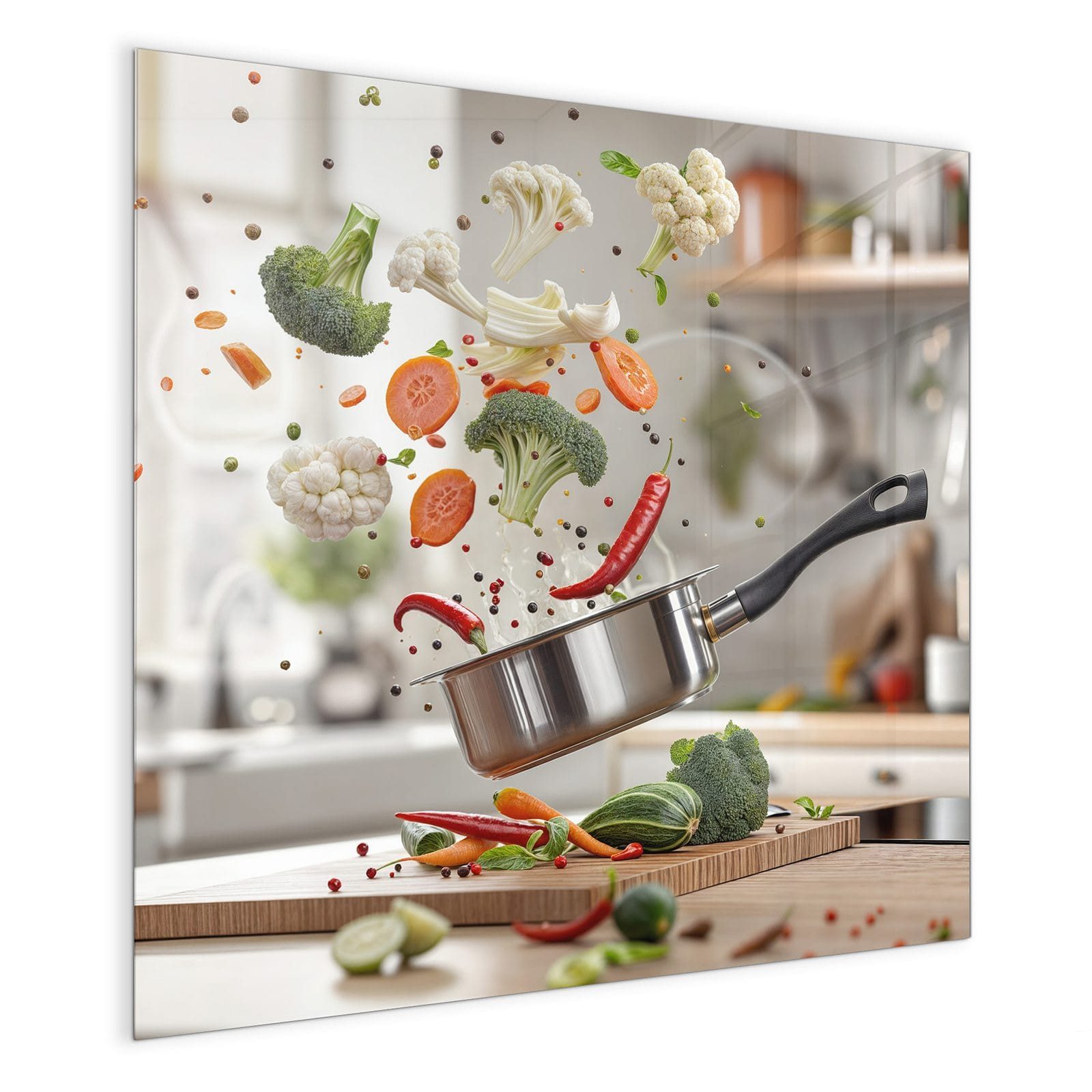 Primedeco Magnettafel Glas Kochen Mit Gemüse Pinnwand Whiteboard beschreibbar, (Inklusive Stift, Magnete und Montagematerial, 1-tlg., 9 verschiedene Größen), Magnetisch und Beschreibbar