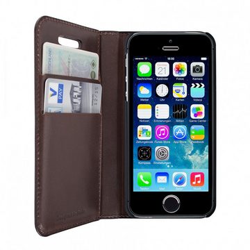 Artwizz Flip Case Wallet, Folio Etui mit Kartenfächern aus Rindsleder, Braun, iPhone SE (2016), iPhone 5S, iPhone 5