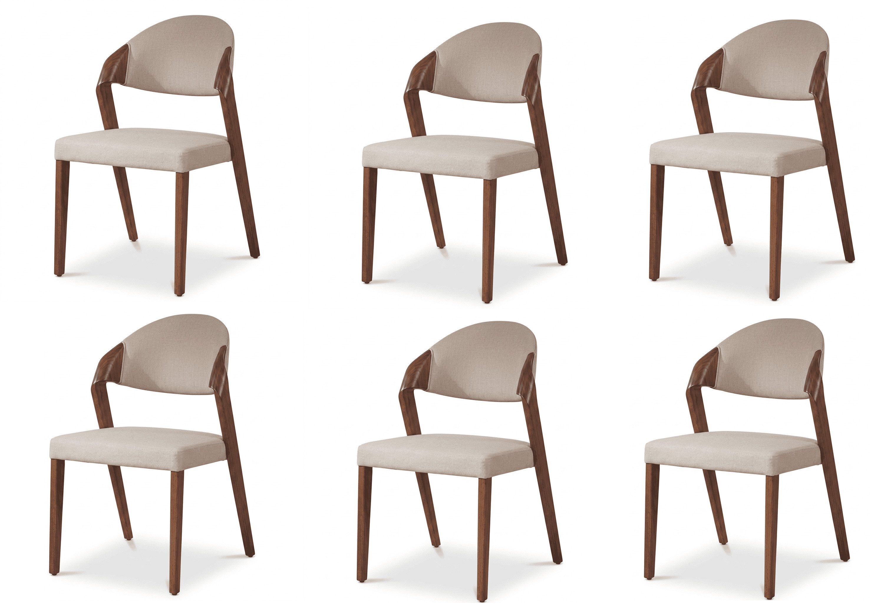 JVmoebel Sitzgruppe Anmutige Mid-Century Esszimmerstühle 6er Set Beige Textil Weißeiche, (6-tlg., 6-tlg)
