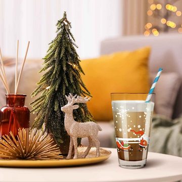 GRAVURZEILE Glas mit UV Druck - Weihnachtsmann mit Hund - Geschenk zu Weihnachten -, Glas, UV- Druck