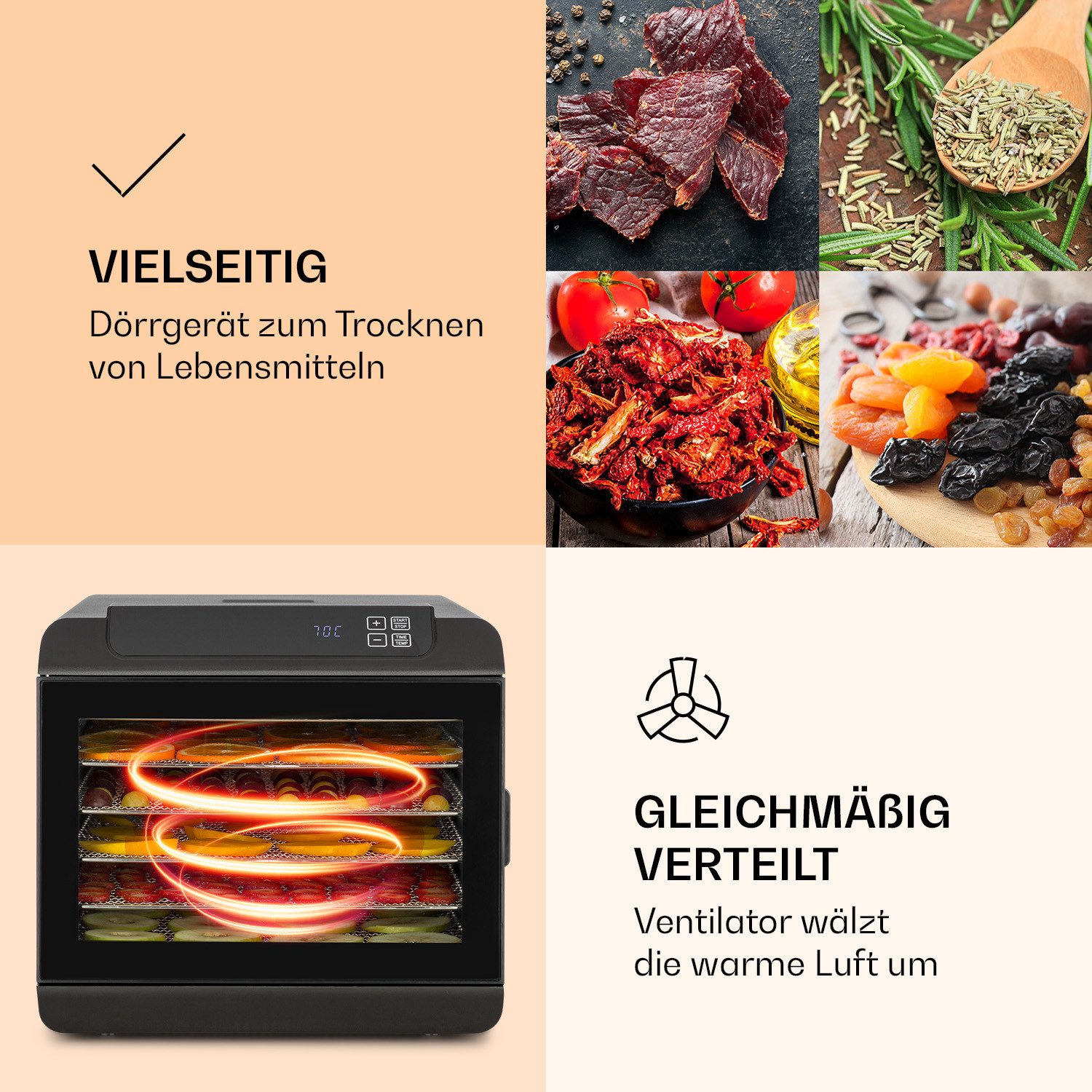 Klarstein Dörrautomat Arizona Jerky 500 W, Dörrautomat groß für Pilze Obst Trockner Dörrgerät Dehydrator – Bild 5 von 5