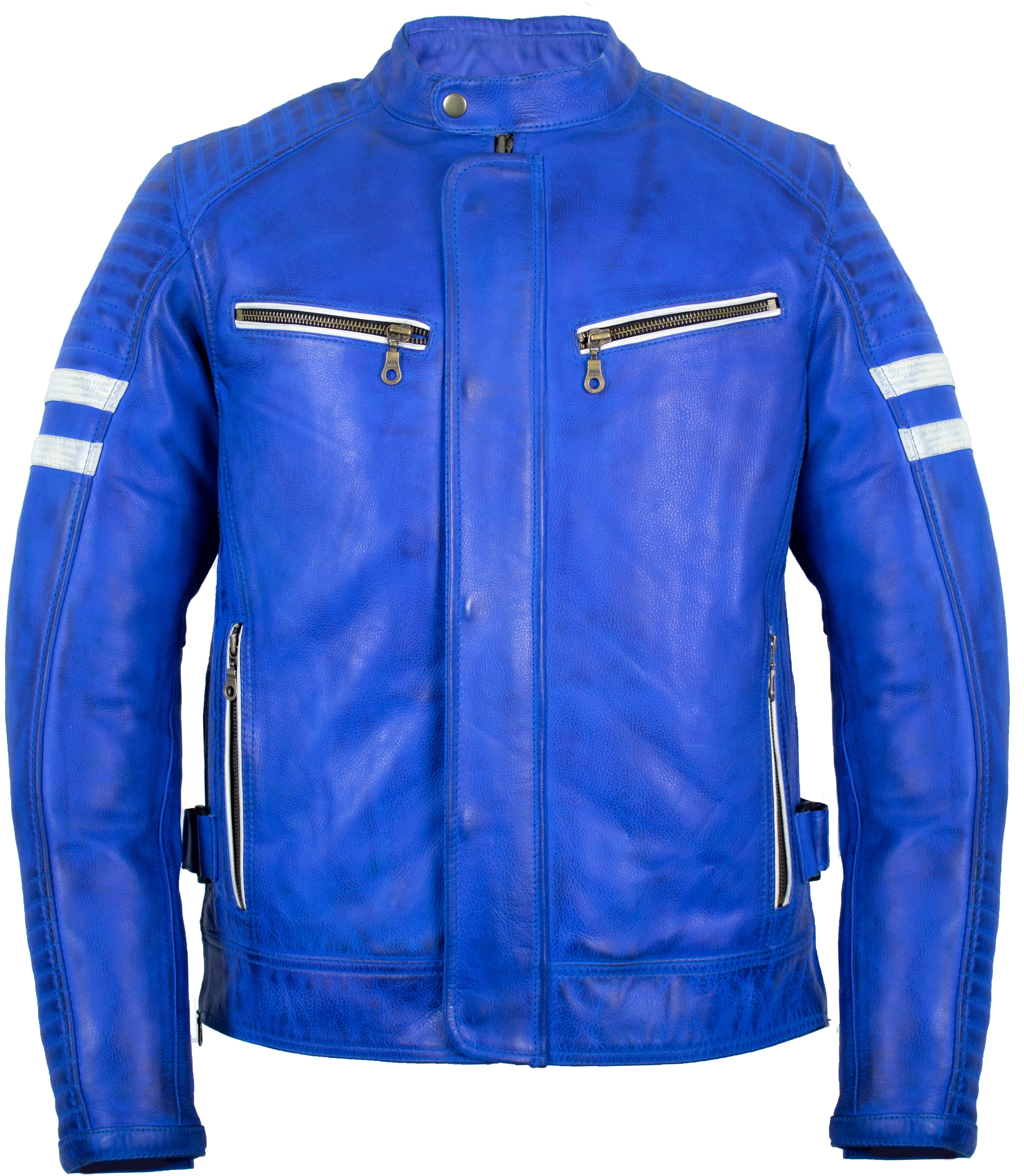 MDM Motorradjacke Herren Motorrad Lederjacke Echtleder Retro Bikerjacke Protektoren (Set, 1x Motorrad Lederjacke, 5x Protektoren) Retro Used Look, Herausnehmbare Protektoren, Thermofutter