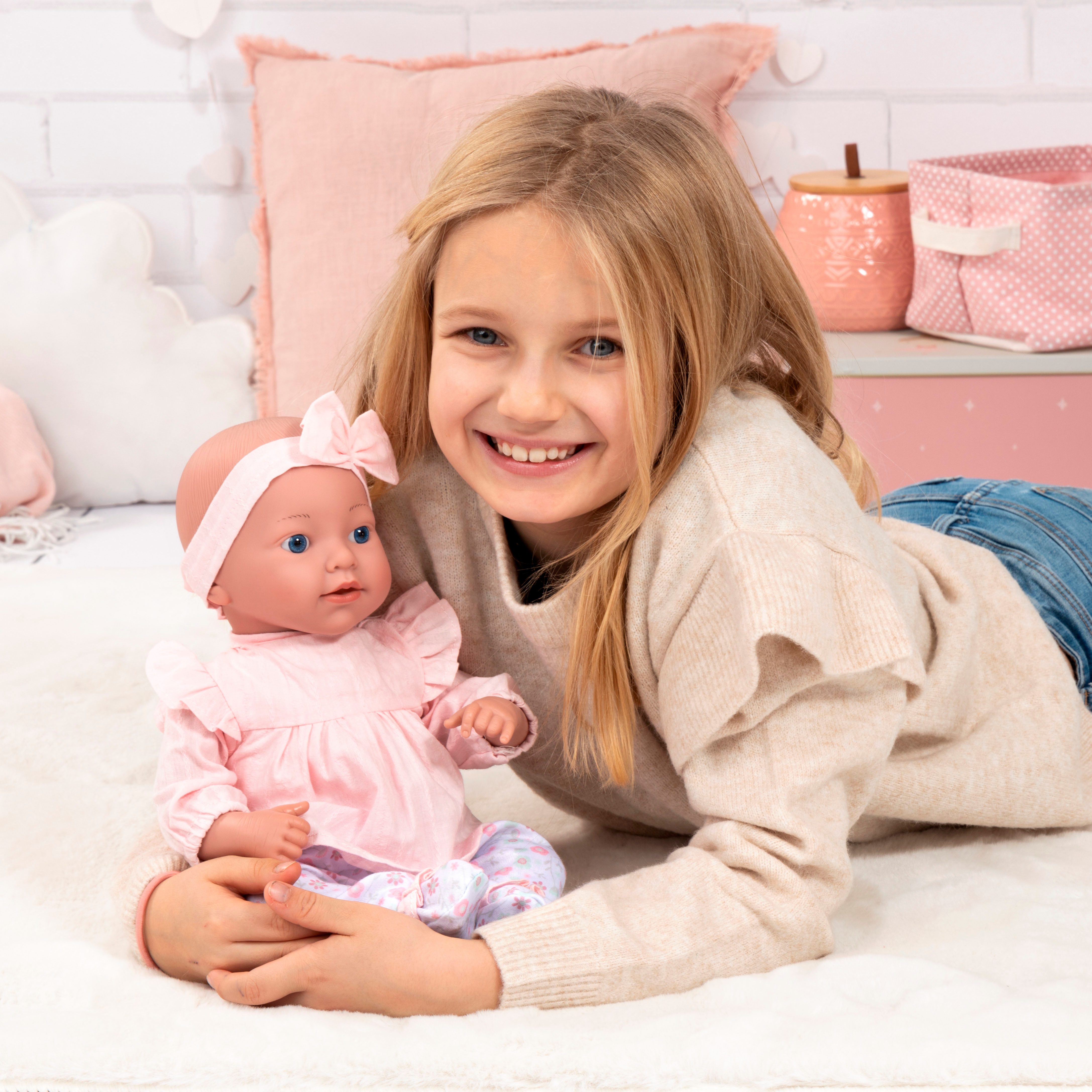 Bayer Babypuppe Reborn Baby, 38 cm Blumen rosa
