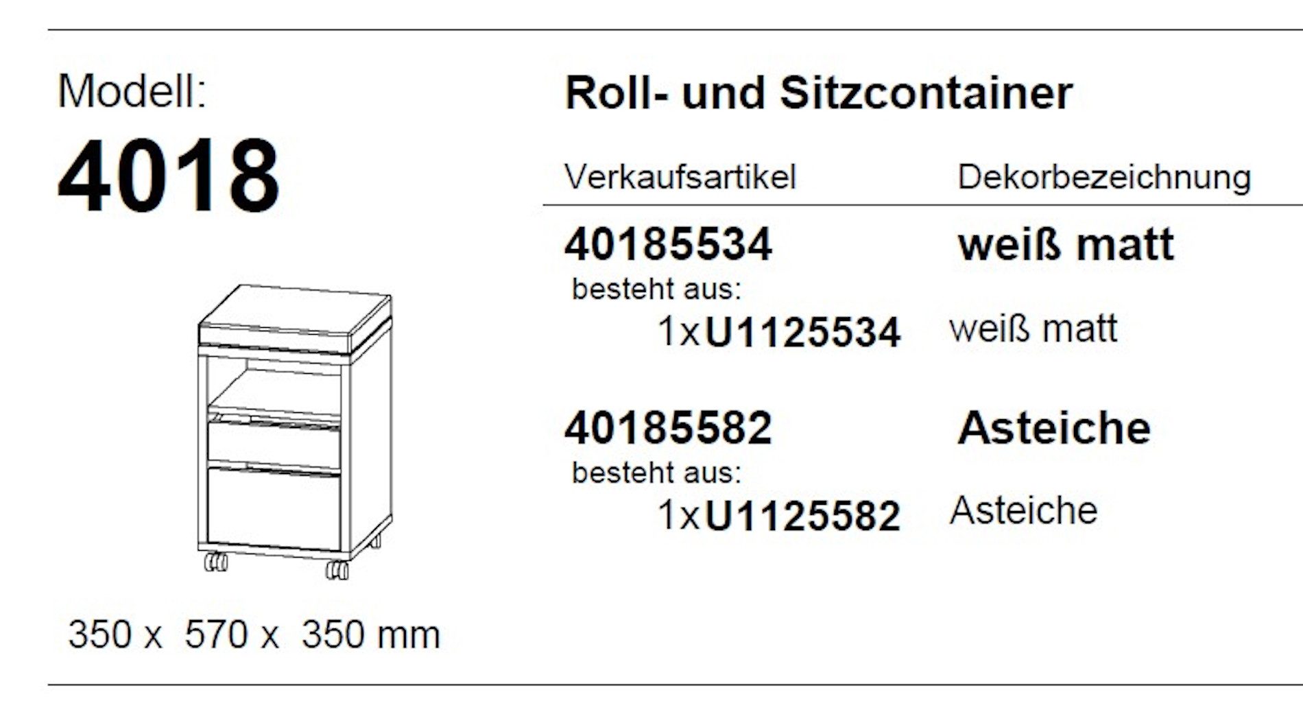 Maja Möbel Rollcontainer Sitzcontainer 4018 VITO CRONO Deskdealer Eiche / w günstig online kaufen
