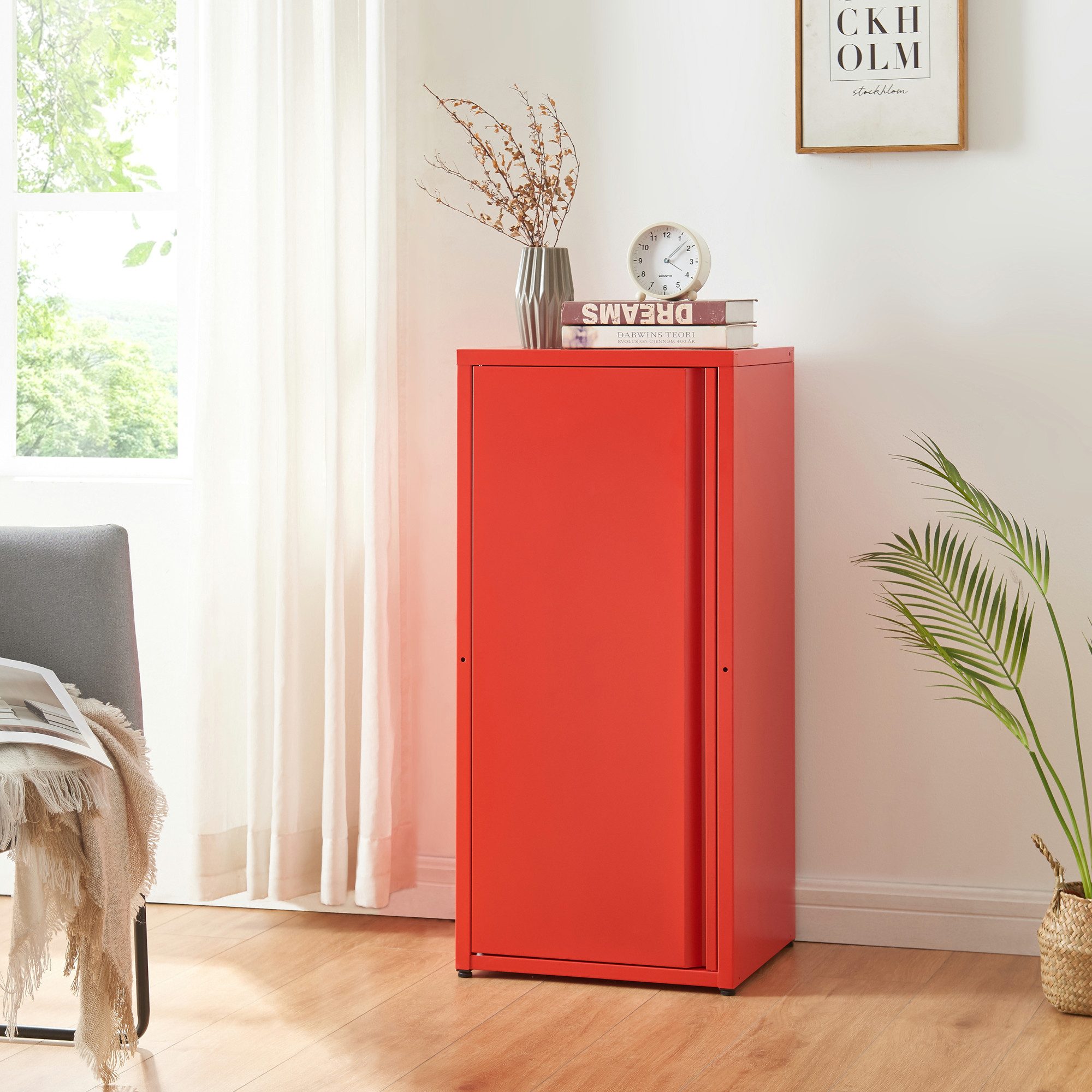 en.casa Mehrzweckschrank »Burlöv« mit 1 Tür und 2 Ablagen 88x40x35 cm Rot
