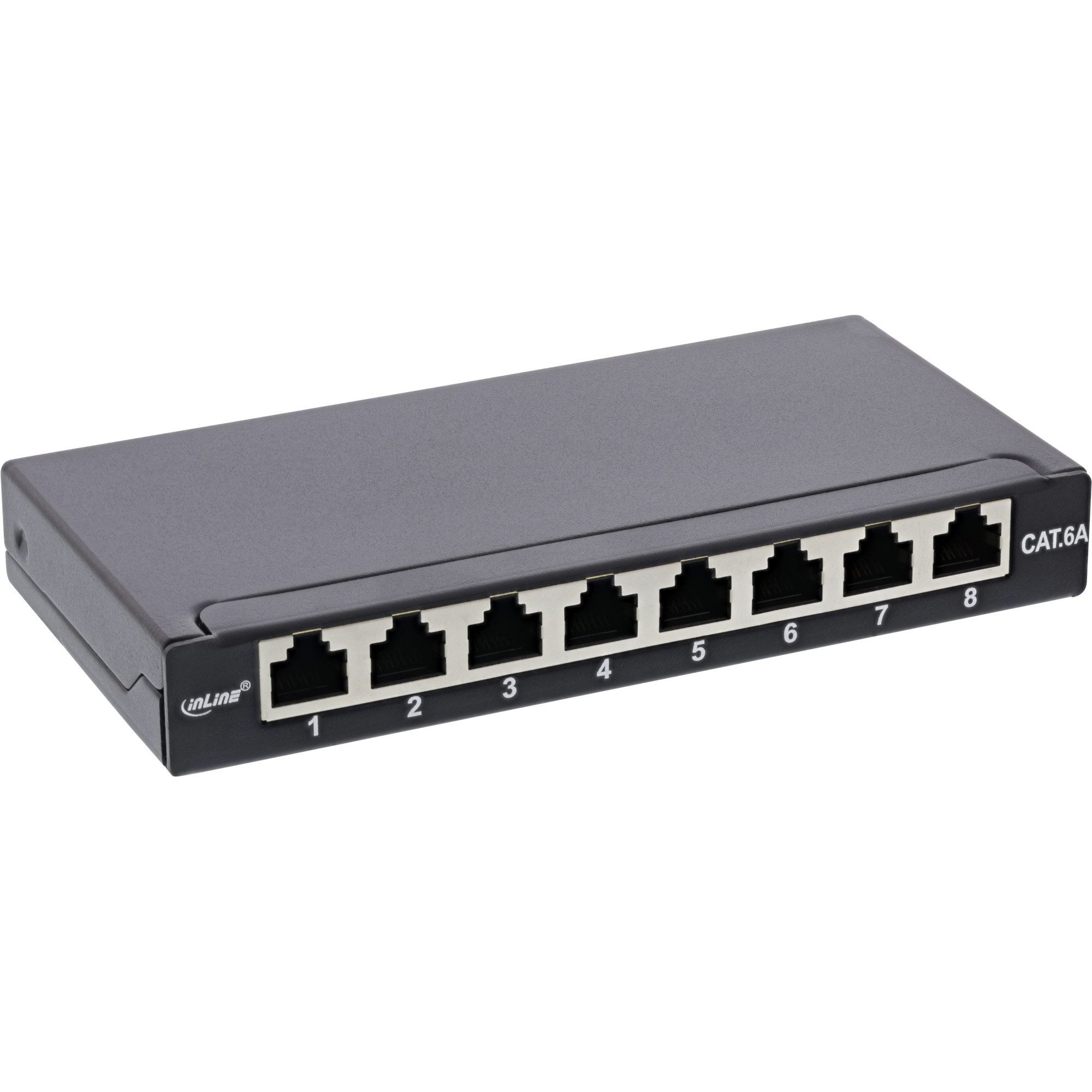 Cat.6A 8-fach 0,5HE Tisch/Wand-Montage, schwarz, RAL9005 Netzwerk-Patch-Panel