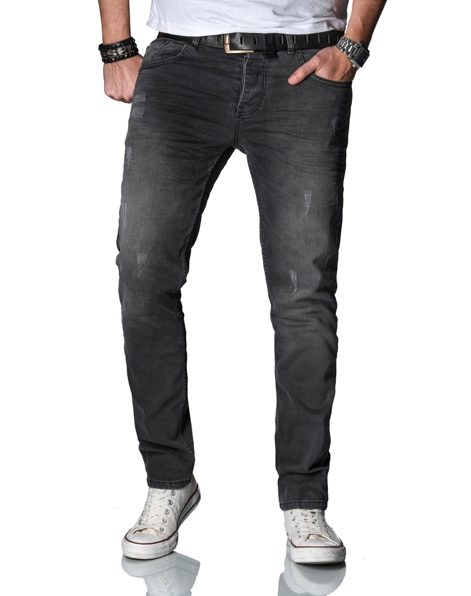 Alessandro Salvarini Straight-Jeans AS035 mit Knopfleiste