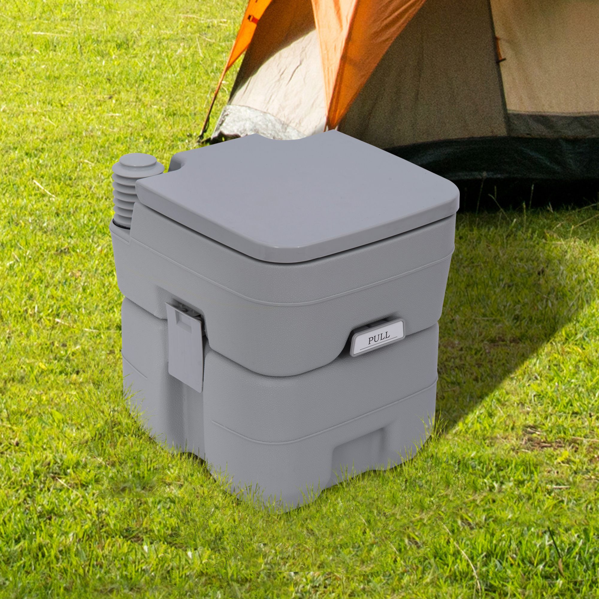 Outsunny Campingtoilette 20L mit Spül- und Abwassertank, (Camping WC, 1-St., Mobil-WC), für Camping, Wandern, Reisen, Angeln, Grau