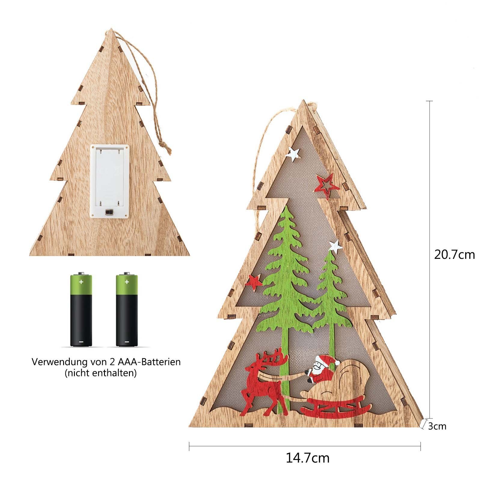 Batterie, Rosnek Schneemann/Weihnachtsmann/Hirsch, Deko Weihnachtsbaum, mit Lanyard, Fenster LED hängend, für Dekolicht Türen Warmweiß, Holz,
