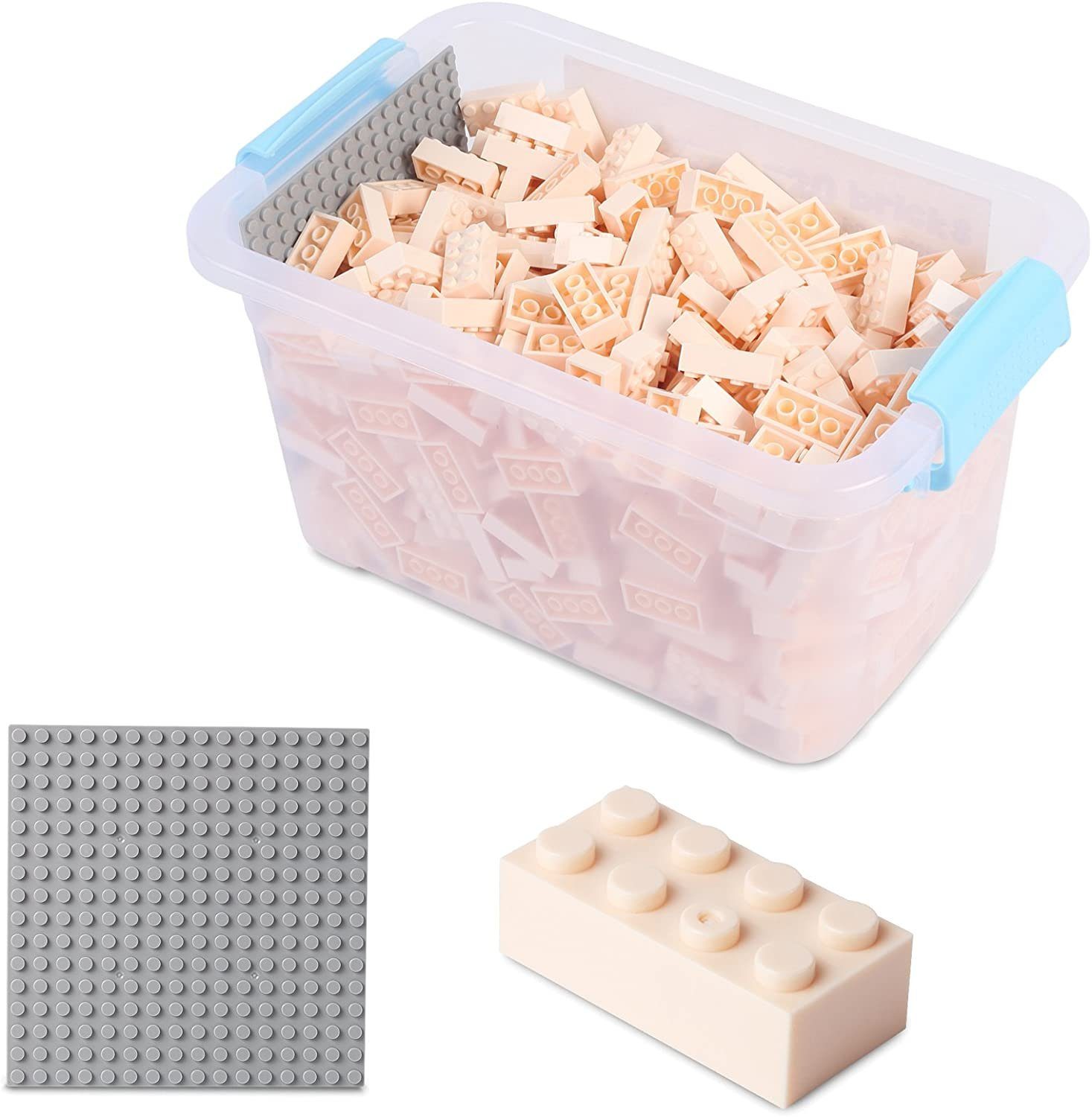 Katara Bausteine Box-Set mit 520 Steinen + Platte + Box Konstruktionsspielsteine, (3er Set), Creme -Weiß, 100% Kompatibel Sluban, Papimax, Q-Bricks, LEGO®