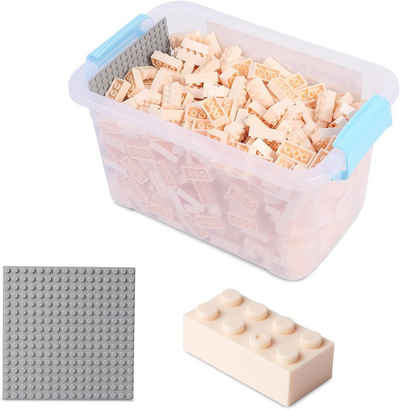 Katara Konstruktionsspielsteine Bausteine Box-Set mit 520 Steinen + Platte + Box, (3er Set), Weiß