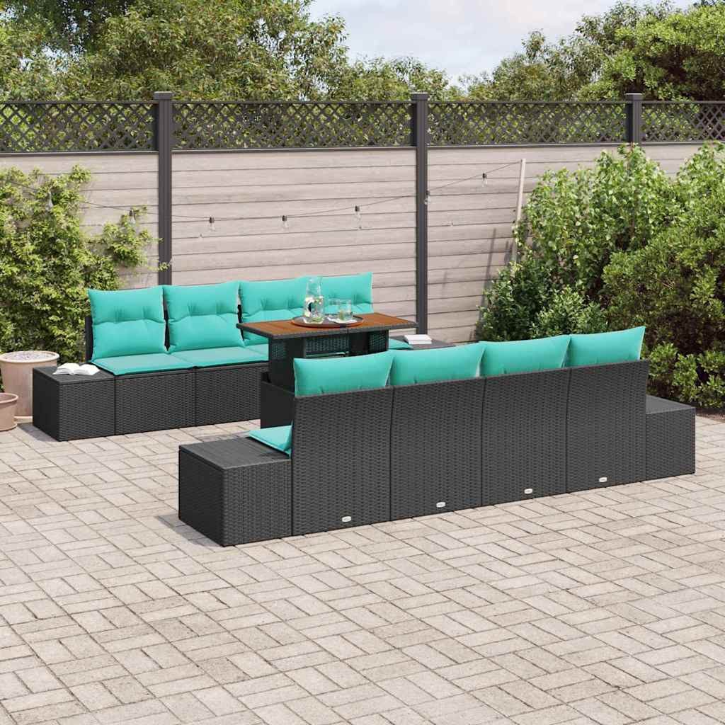 vidaXL Loungesofa Garten Essgruppe 7 stk. 6-Sitzanzahl Schwarz und Teal, 7 Teile