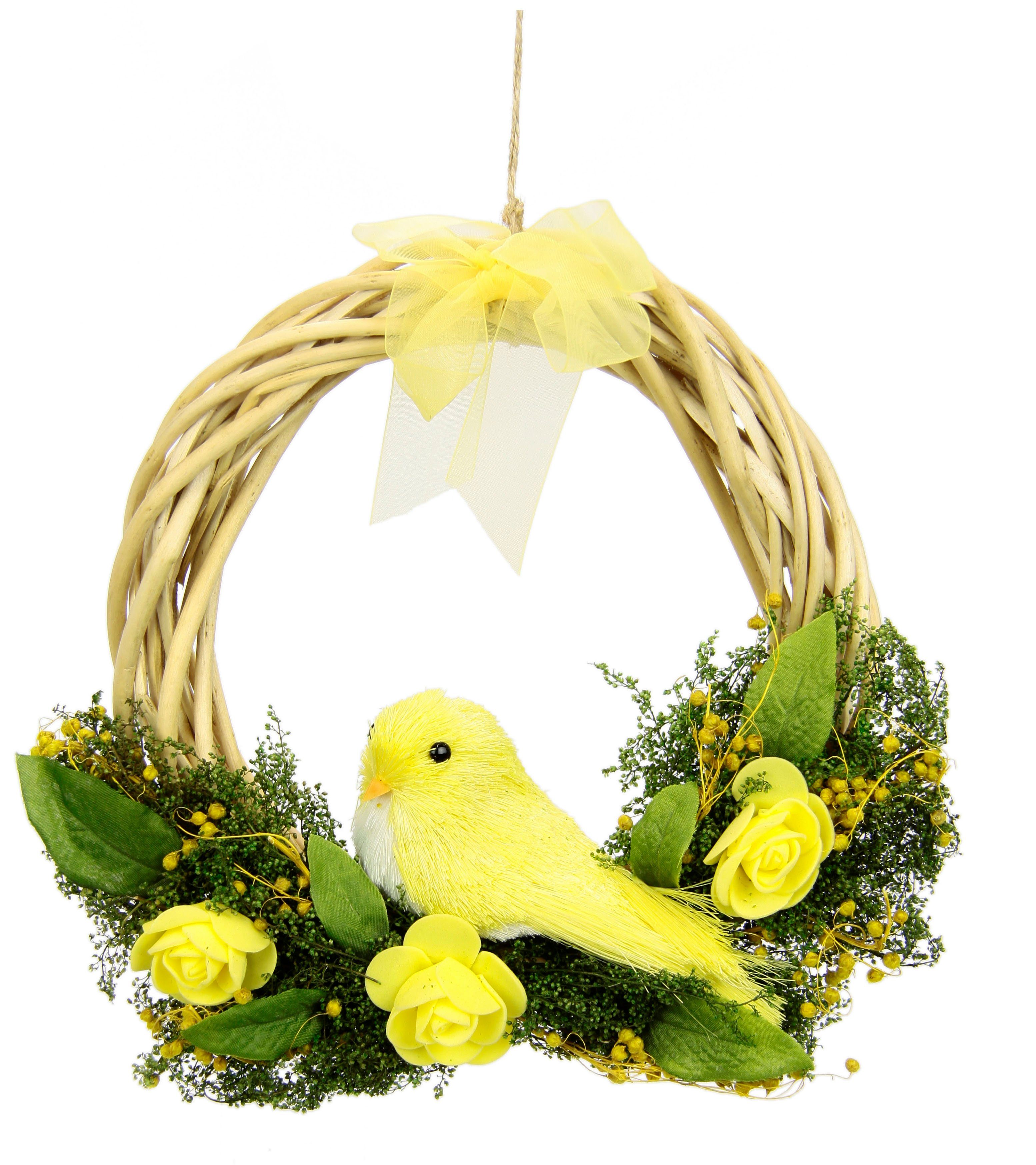 Kunstkranz Mit Blüten, Vogel und Schleife, günstig online kaufen