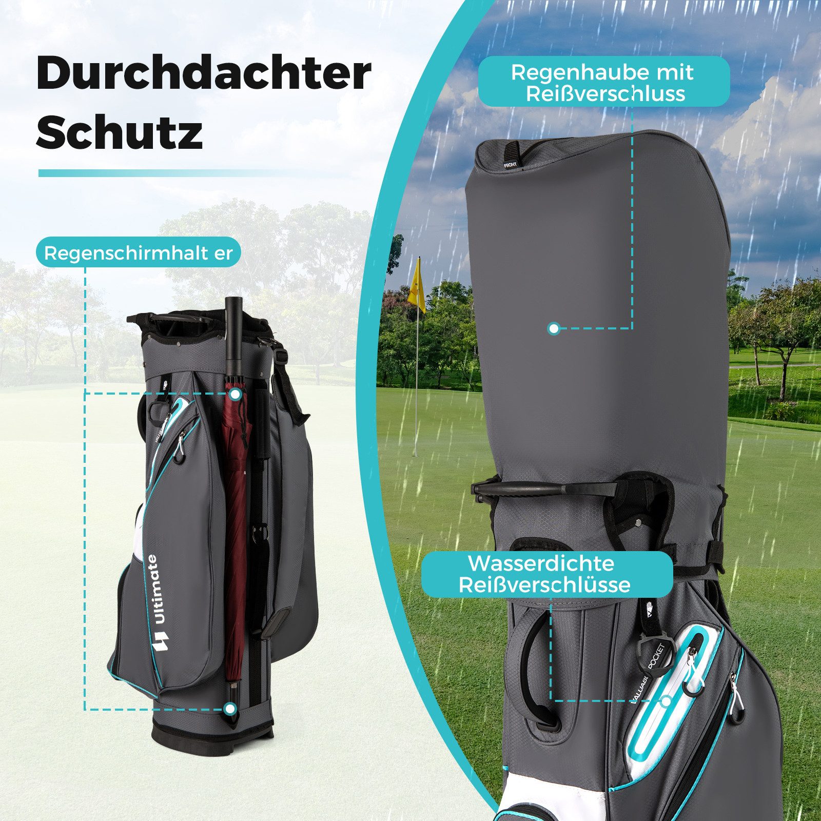COSTWAY Golfballtasche, Golfwagen-Tasche, mit 14-fach unterteiltem Oberteil