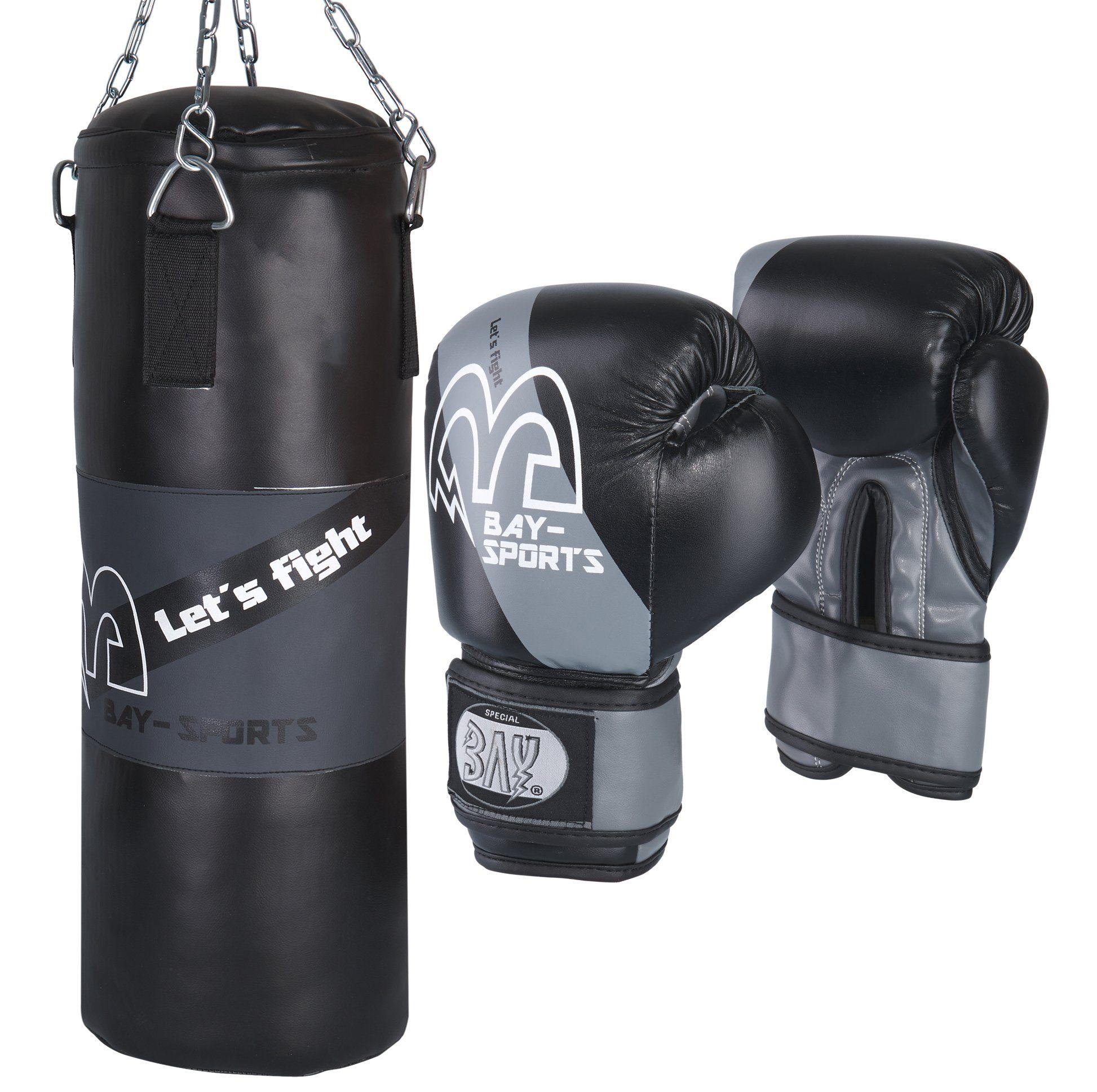 BAY-Sports Boxsack Boxset für Kinder gefüllt Box-Set Sandsack + Boxhandschuhe Kids Junior (4 Teile, 3 Teile), Fix und Fertig - Kickboxen Boxen MMA Krav Maga Karate Taekwondo
