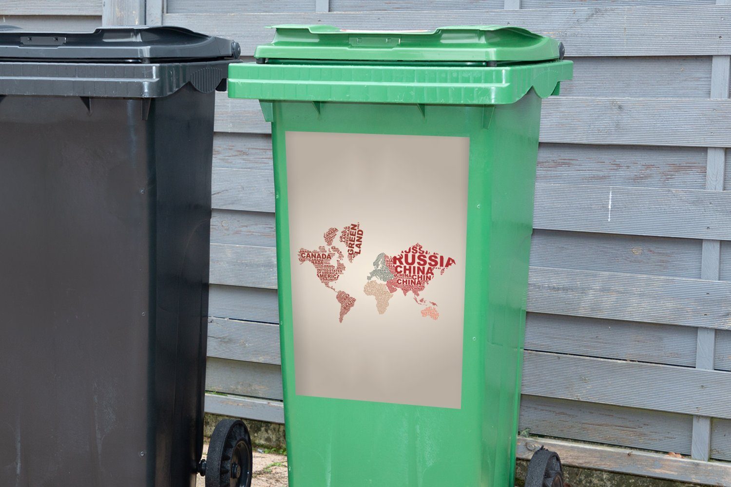 MuchoWow Karte St), (1 Mülltonne, - Abfalbehälter Container, - Wandsticker Welt Briefe Sticker, Mülleimer-aufkleber,