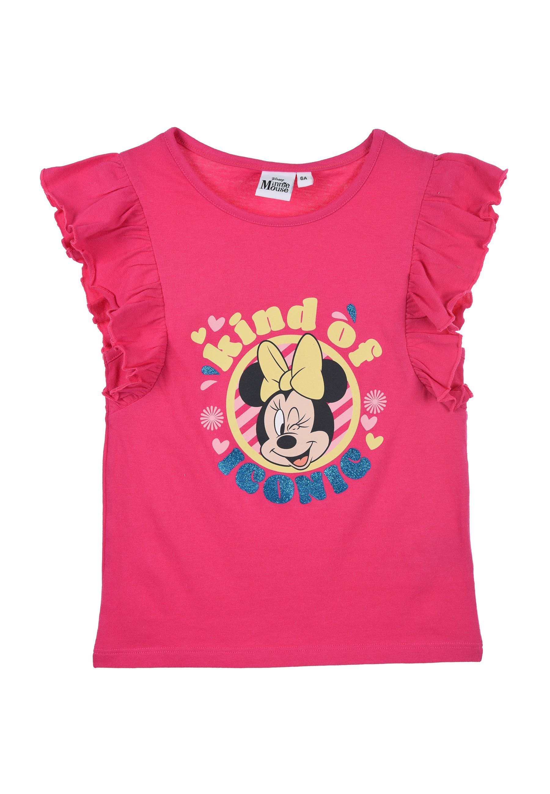 kurzarm Disney Shirt Pink Sommer Minnie Oberteil Mädchen Kinder T-Shirt Mouse T-Shirt