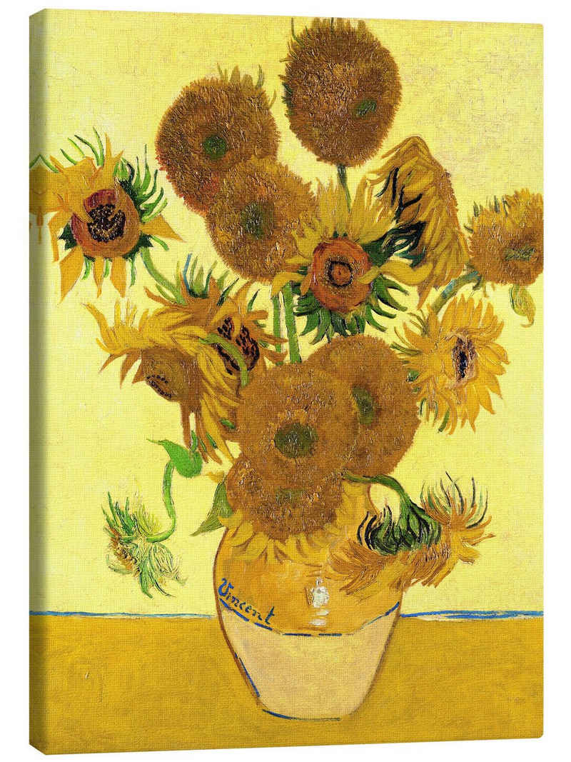 Posterlounge Leinwandbild Vincent van Gogh, Fünfzehn Sonnenblumen, Wohnzimmer Malerei