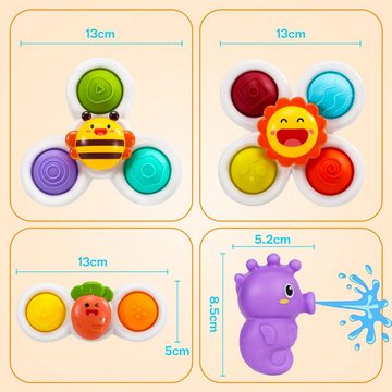 POPOLIC Greifspielzeug Saugnapf Spielzeug Spinner Baby - Baby Spielzeug 6-12 Monate (3-tlg., Badewannenspielzeug Badespielzeug - Sensorik Spielzeug - Babygeschenke), Spielzeug ab 1 Jahr - Montessori Spielzeug ab 1 Jahr