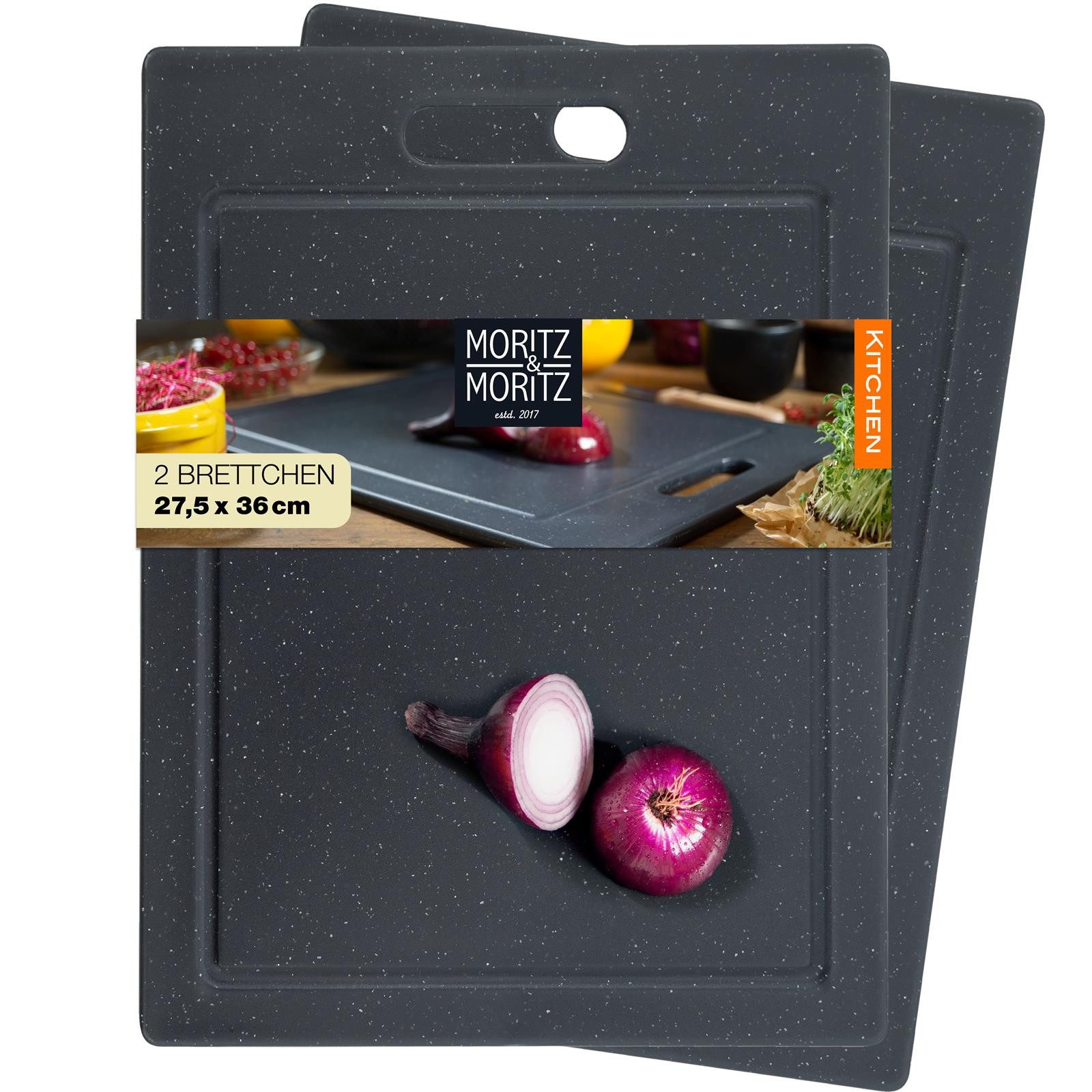 Moritz & Moritz Schneidebrett Moritz & Moritz 2x Kunststoffbrett Granitoptik Schwarz groß, Kunststoff, (Granitoptik), 36 x 27,5 cm