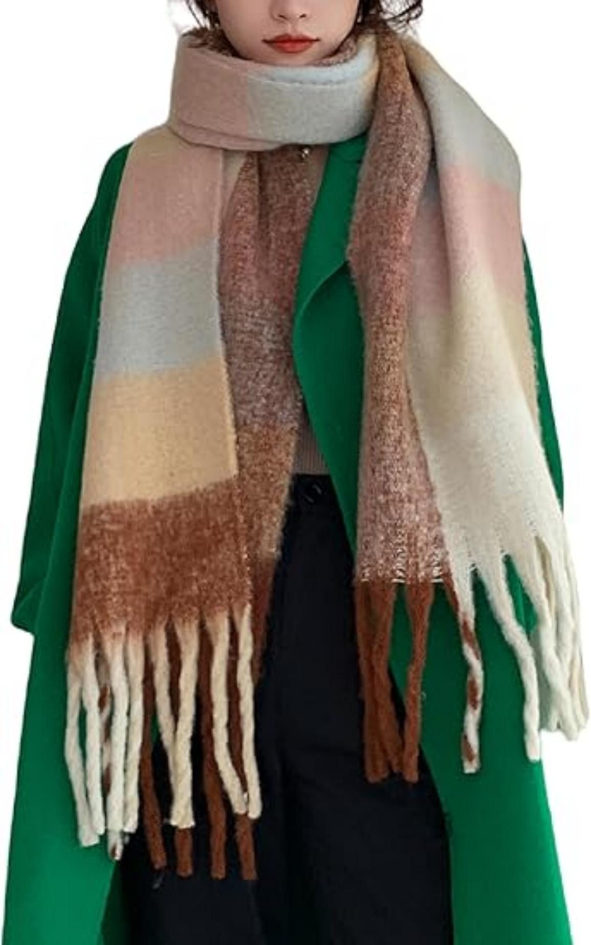 Coonoor Wollschal Damen Schal,kuschelweich Karo,Winter Schal Poncho Qualität mit Fransen