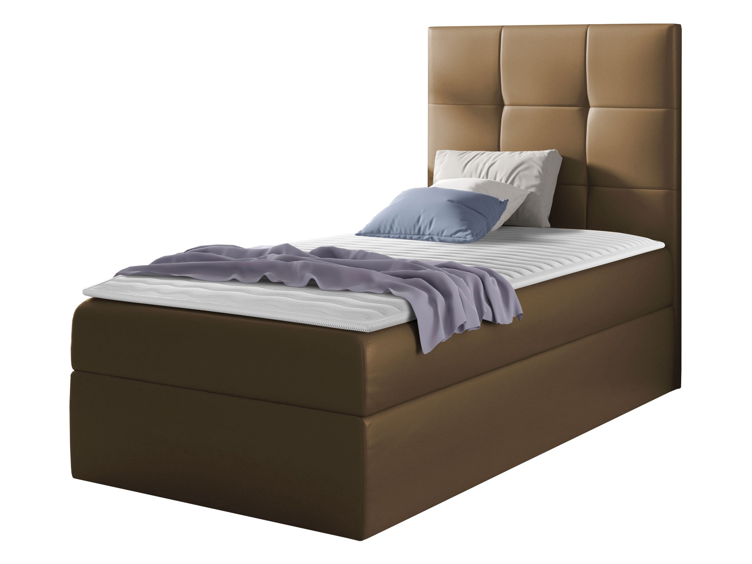 MIRJAN24 Boxspringbett Mini 2 (mit Hauptmatratze, Topper, Kopfteil), 80, 90, 100 / 200 cm, Seitenwahl, Einzelbett