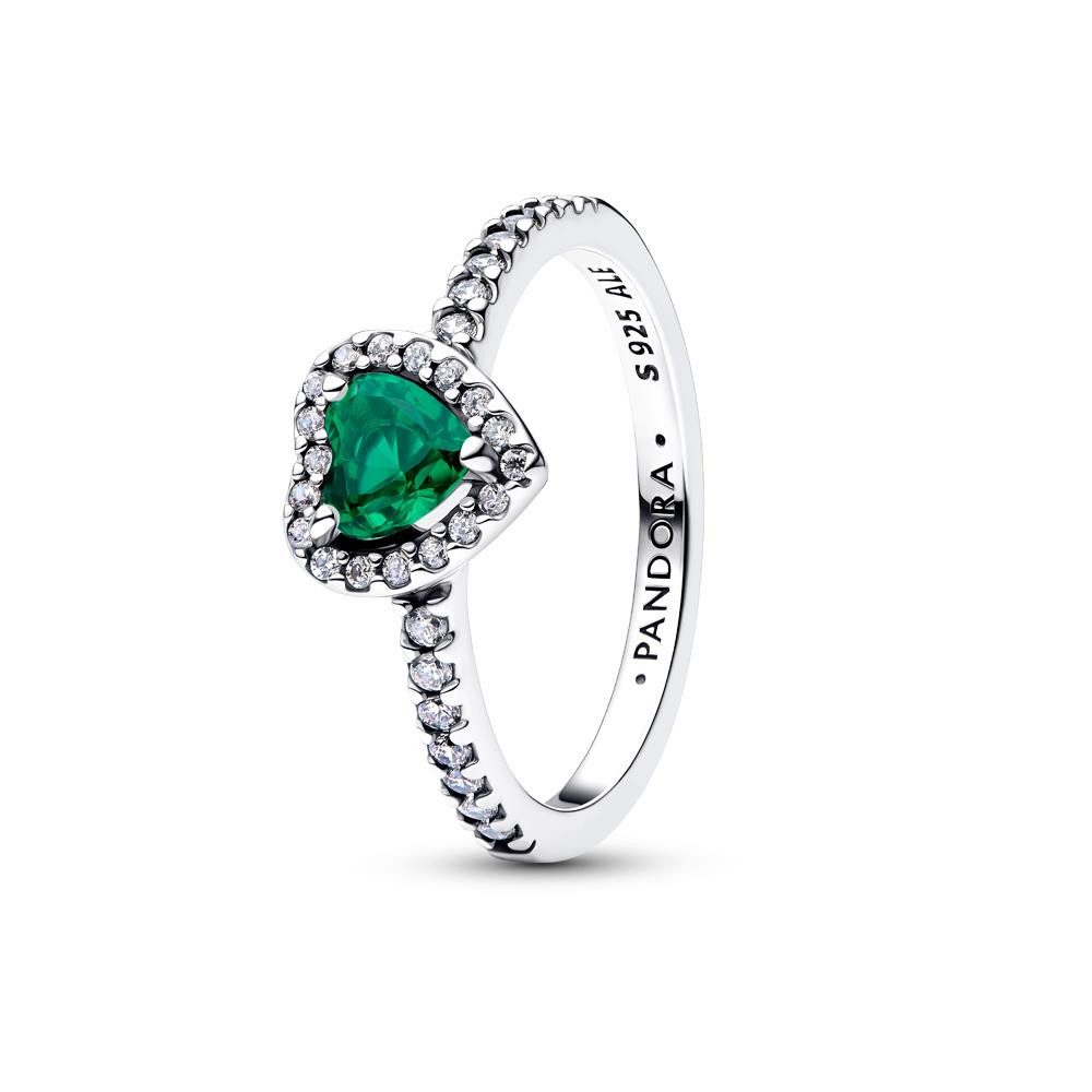 Pandora Fingerring Herzring mit grünem Kristall, Sterlingsilber von PANDORA Timeless