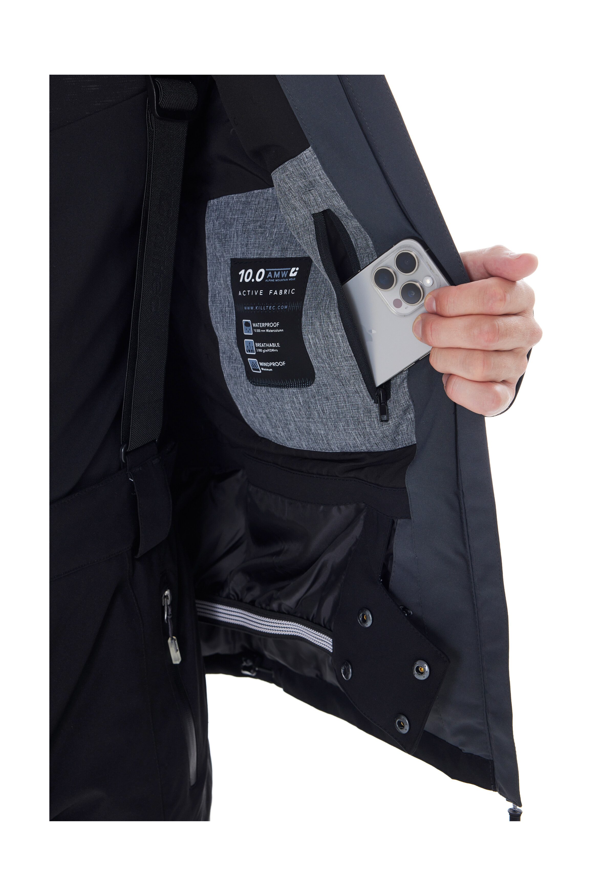 Killtec Skijacke KSW 45 MN SKI JCKT Trendige, wasserdichte Skijacke mit abnehmbarer Kapuze und Schneefang