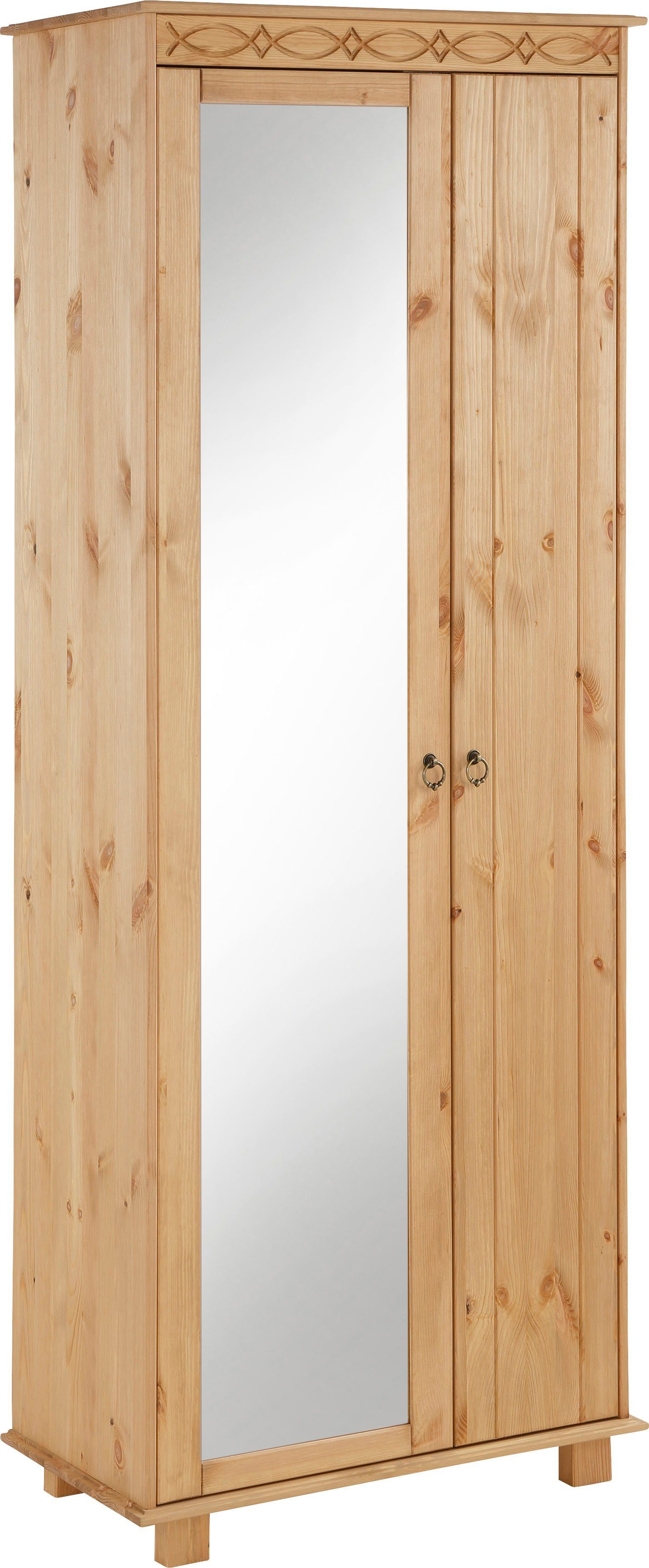 Home affaire Garderobenschrank Indra aus massiver Kiefer, mit Spiegel, dezentes Ornament