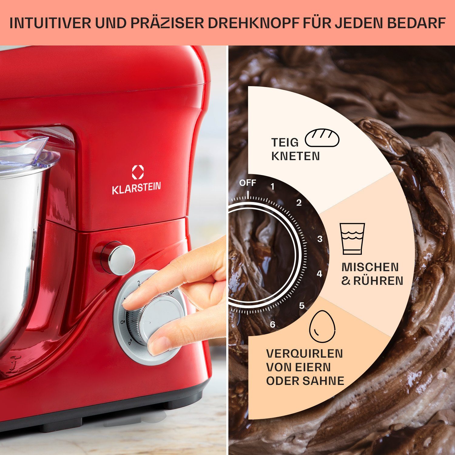 Klarstein Küchenmaschine Bella Pico 2G Küchenmaschine 1300W 1,7 PS 5L 6 Stufen Pulsfunktion, 1300 W, 5 l Schüssel, Knetmaschine Teigmaschine Teigknetmaschine Rü – Bild 4 von 5