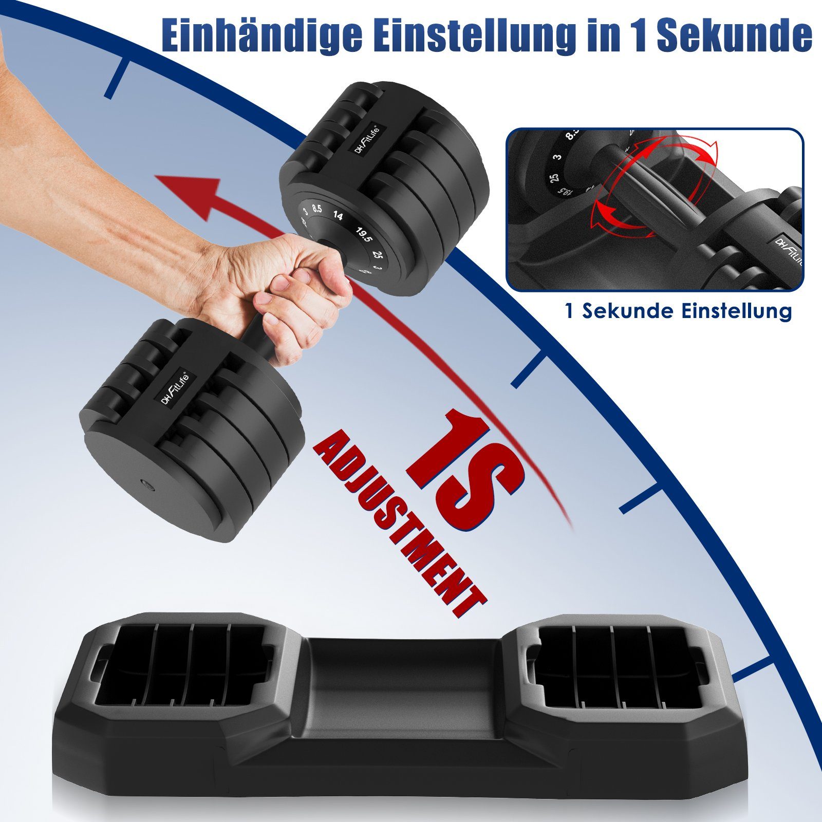 DH FitLife Kurzhantel verstellbare Hantelscheiben Kurzhantelset für platzsparenden Krafttraining, (für Heimtraining 3-25kg), Hanteln, mit