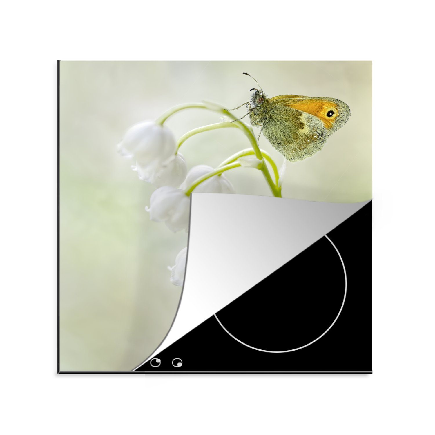MuchoWow auf Vinyl, für Maiglöckchen, küche Schmetterling Ceranfeldabdeckung, Herdblende-/Abdeckplatte einem 78x78 (1 tlg), Ein cm, Arbeitsplatte