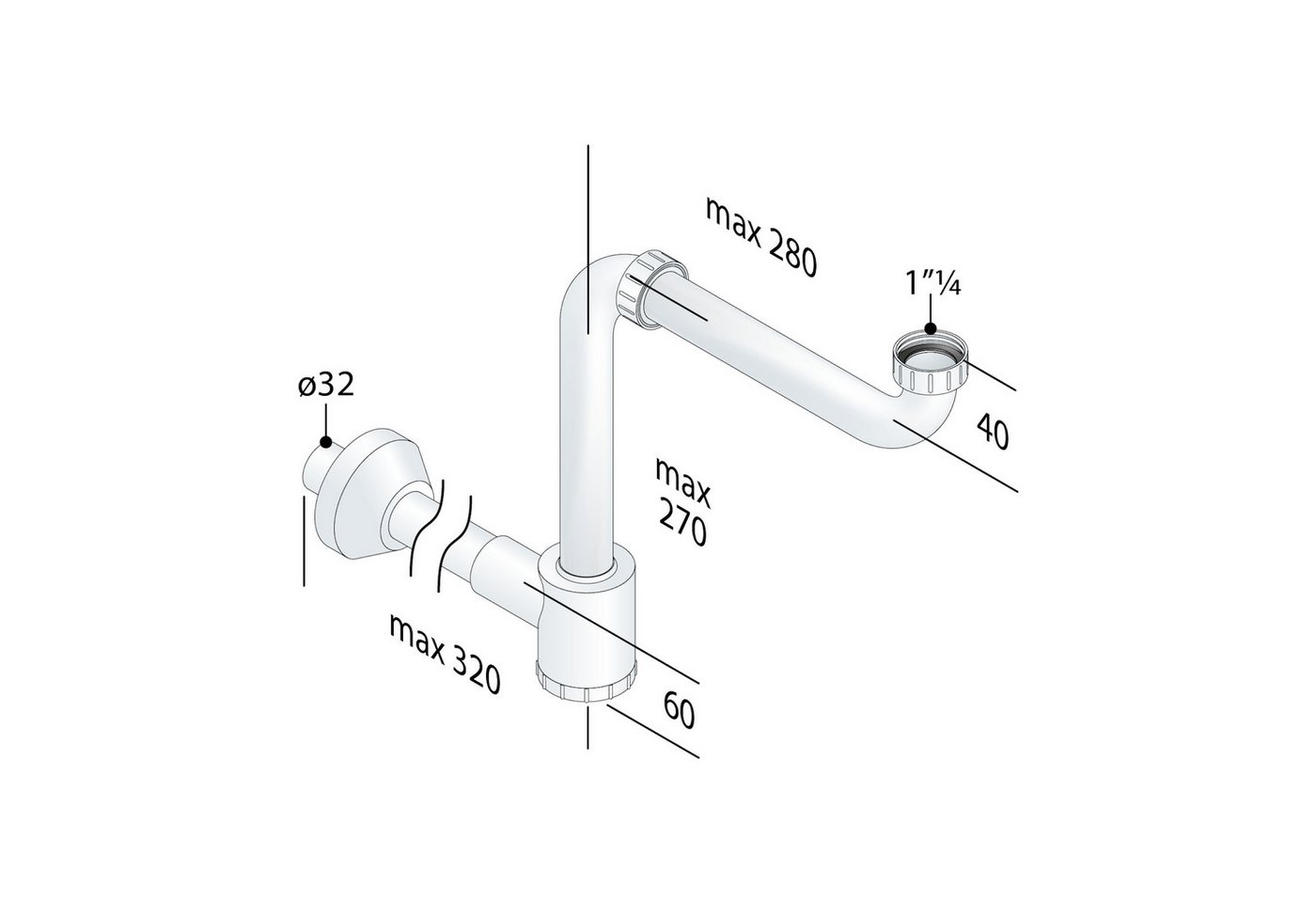 Thumbnail - OMP TEA Spa Siphon TEA 1 1/4 x Ø 32 mm Raumspar Flaschensiphon Geruchsverschluss