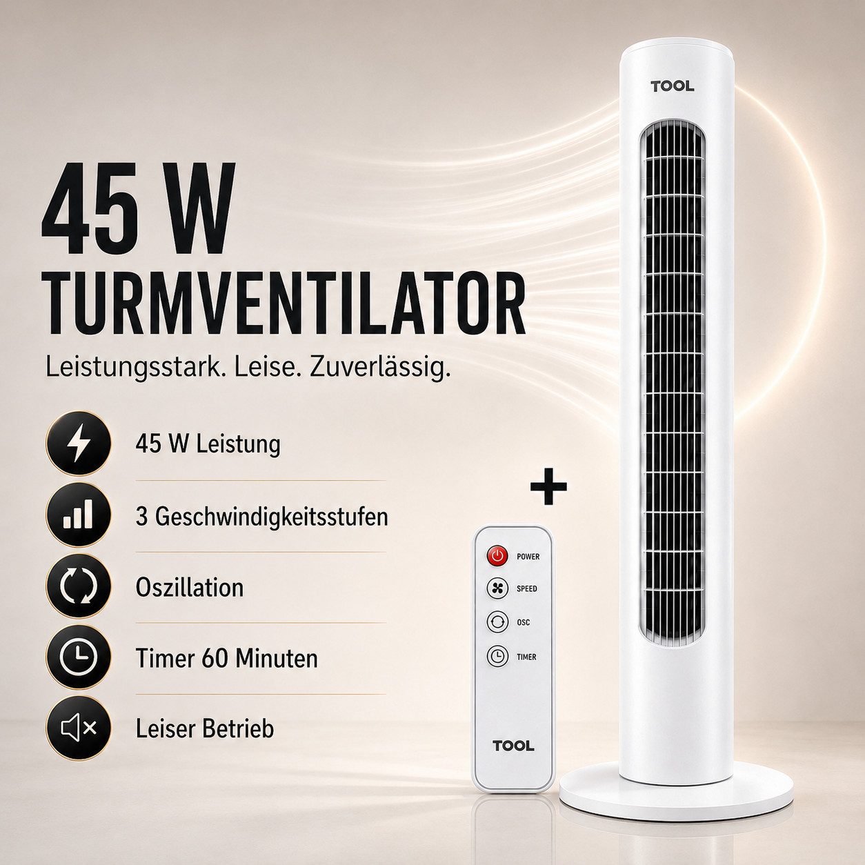 Ertex Standventilator Standventilator Turmventilator Ventilator 74 cm / 45W Timer+Fernbed.