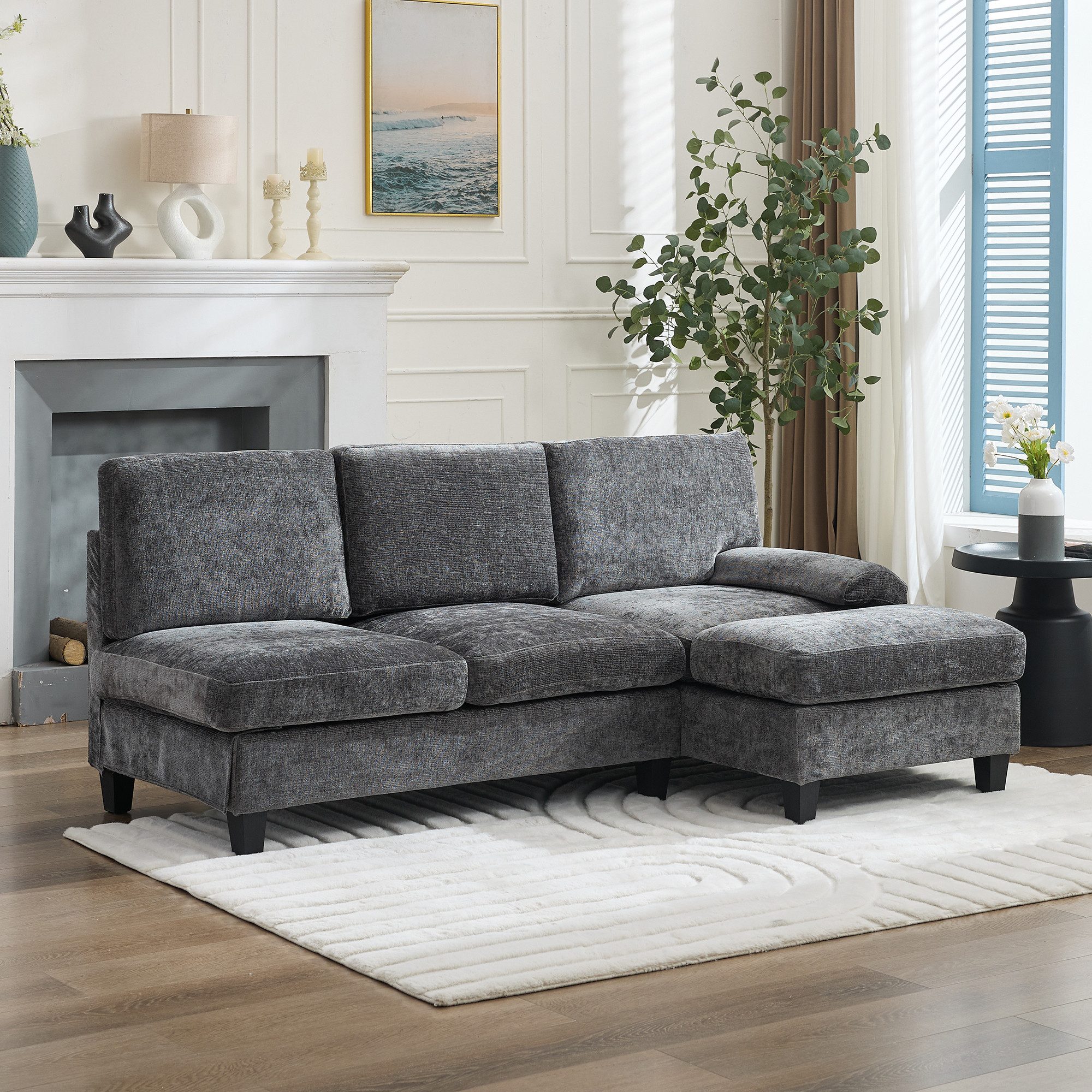 Merax Ecksofa L-förmiges 3-Sitzer Sofa mit Schlaffunktion, 1 Teile, Sofa gepolstertes Schlafsofa Couchsofa für Wohnzimmer & Schlafzimmer