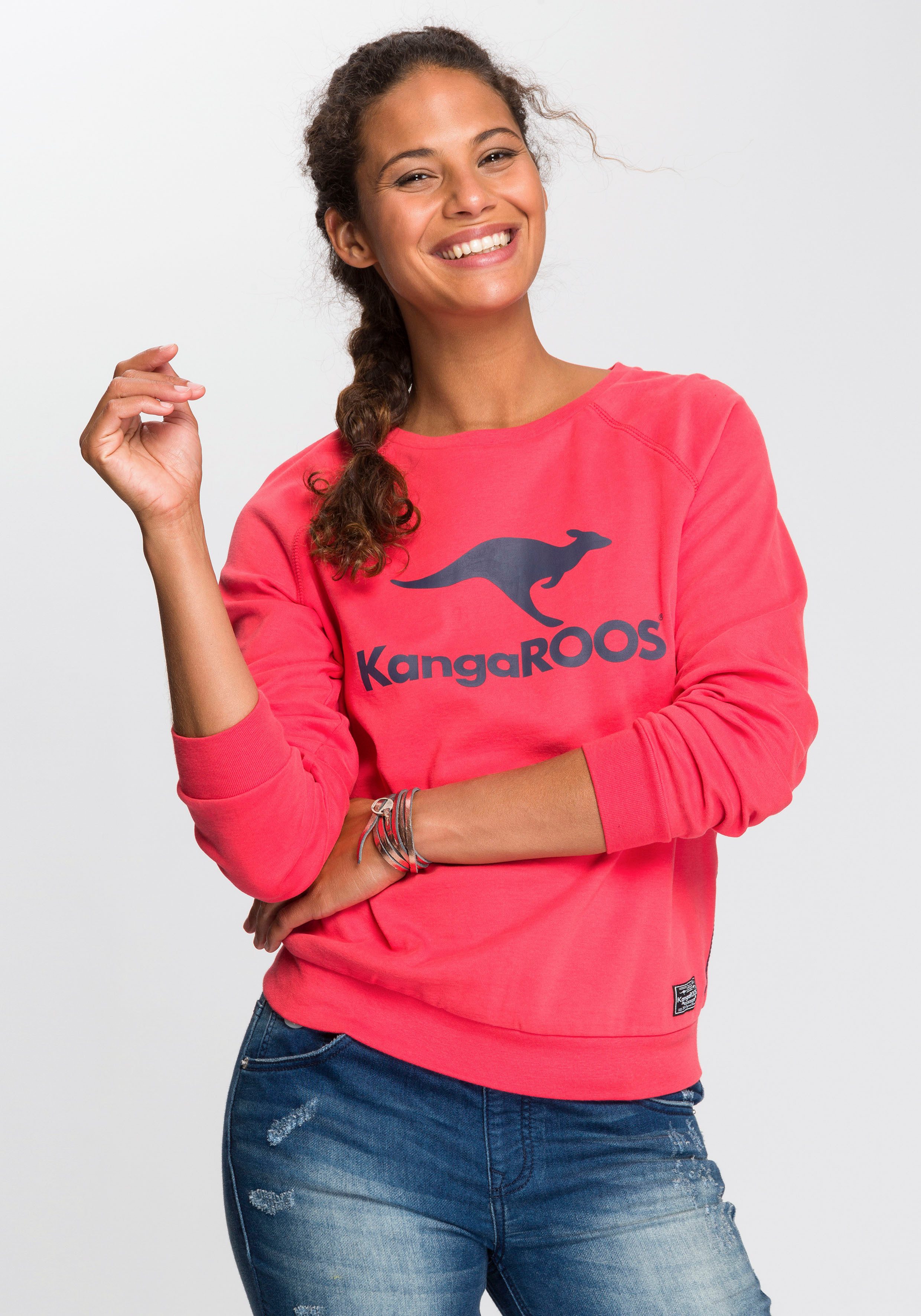 KangaROOS Sweatshirt Langarm, figurumspielender Schnitt, mit Print, Rundhalsausschnitt