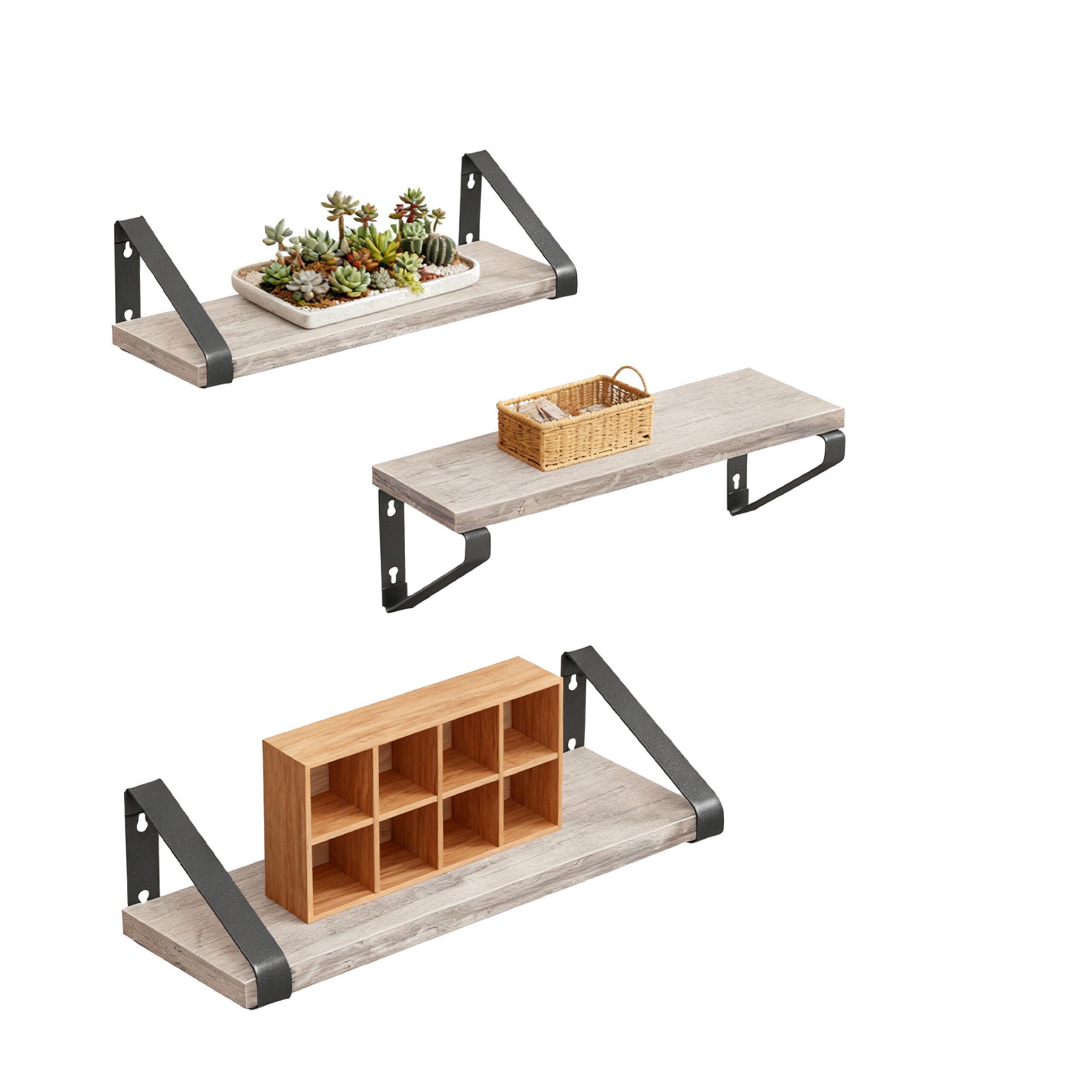 relaxdays Wandregal im Set 3 Größe, Greige